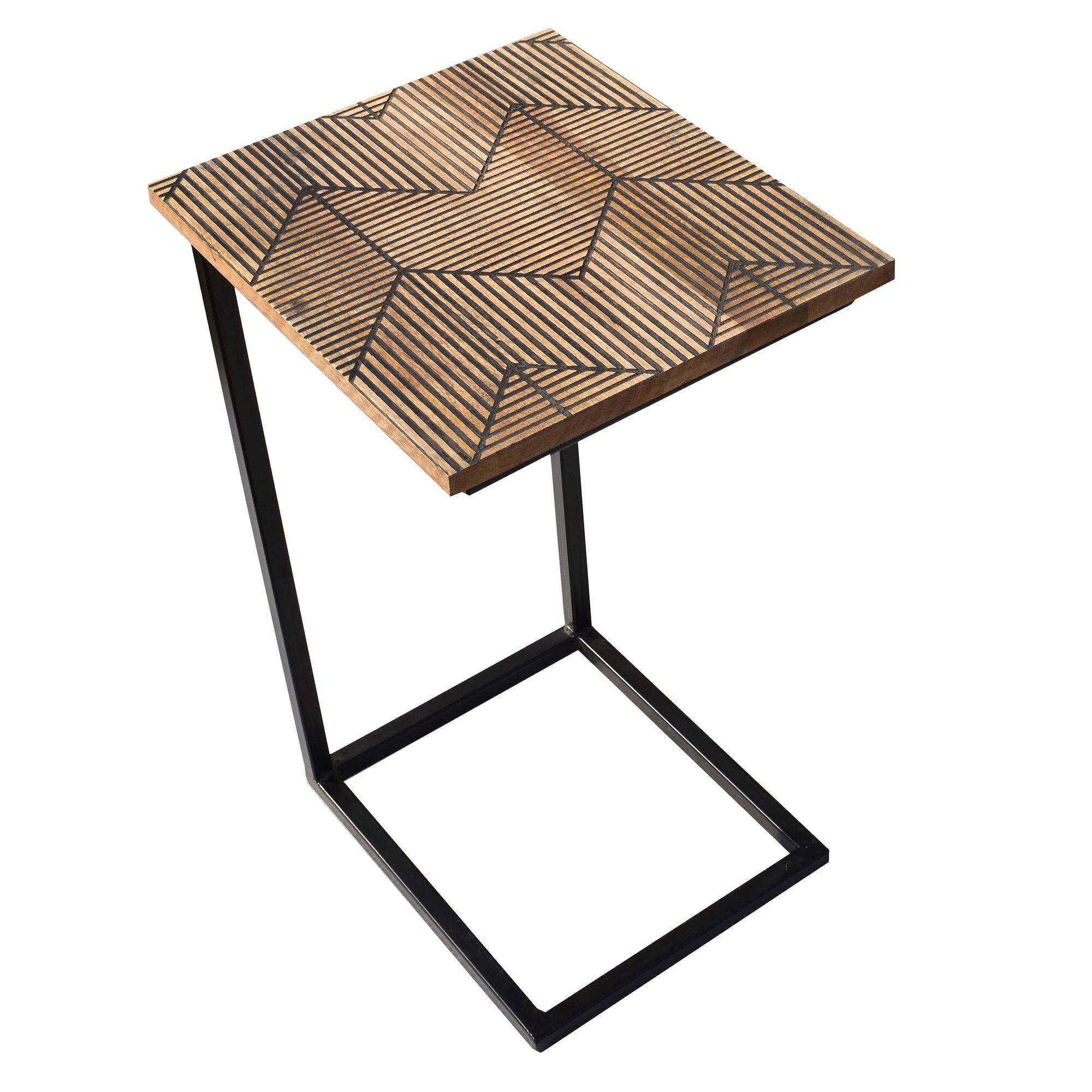 Wooden Leafs Black Contemporary C-Shape Side Table (GD1640)
