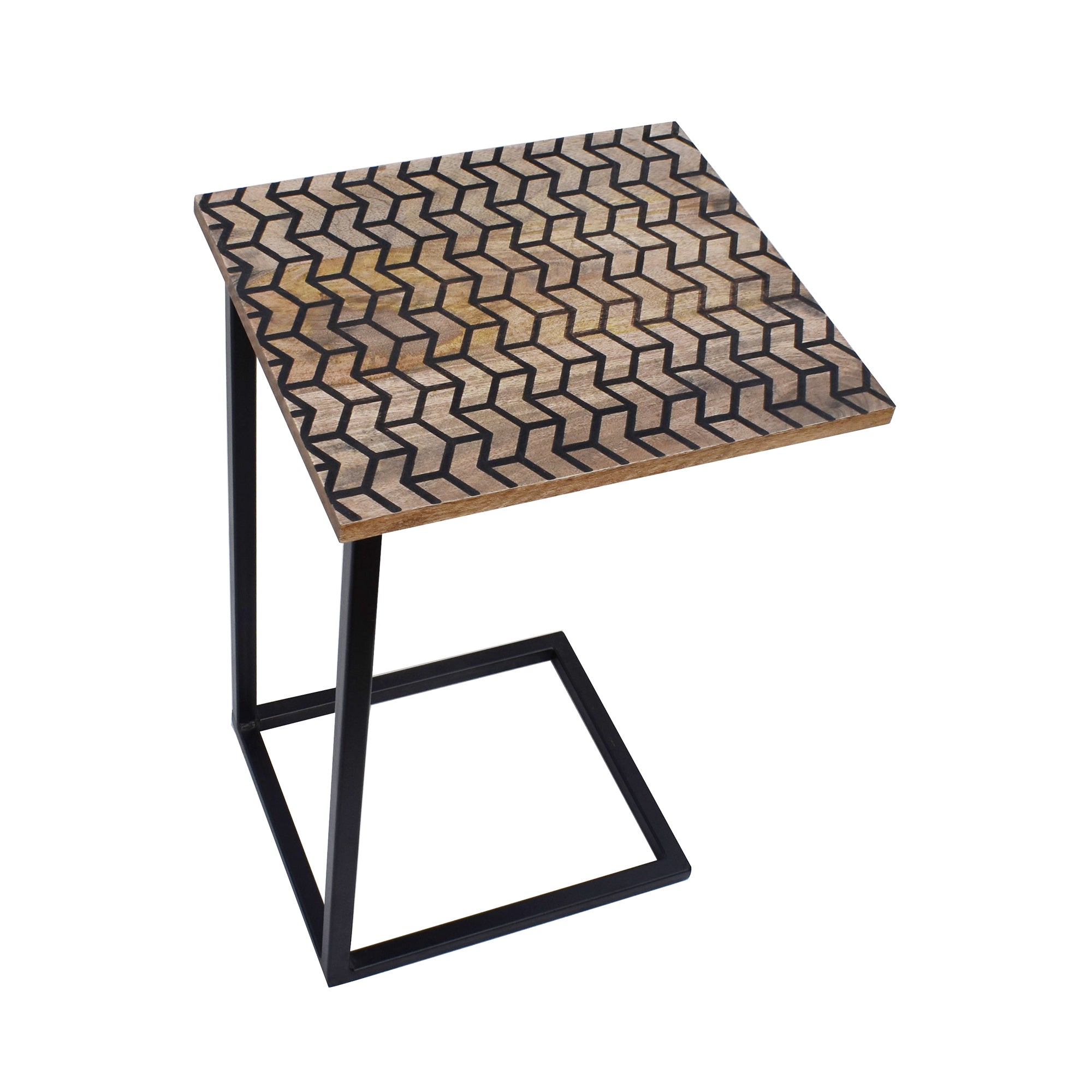 Wooden Leafs Black Contemporary C-Shape Side Table (GD1640)