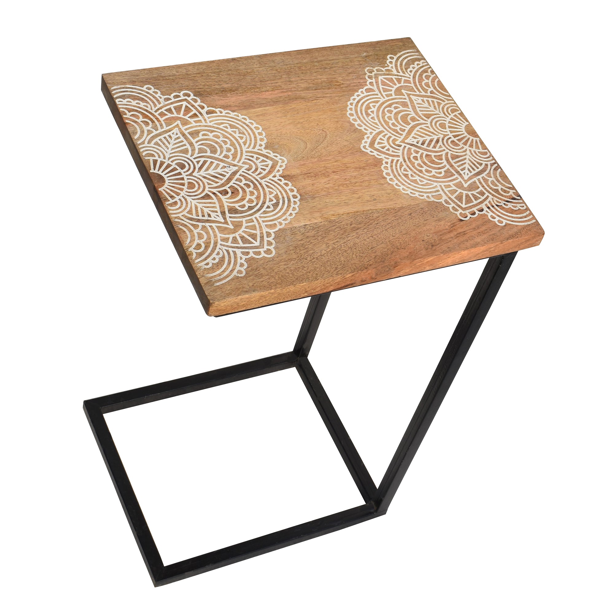 Wooden Leafs Black Contemporary C-Shape Side Table (GD1640)