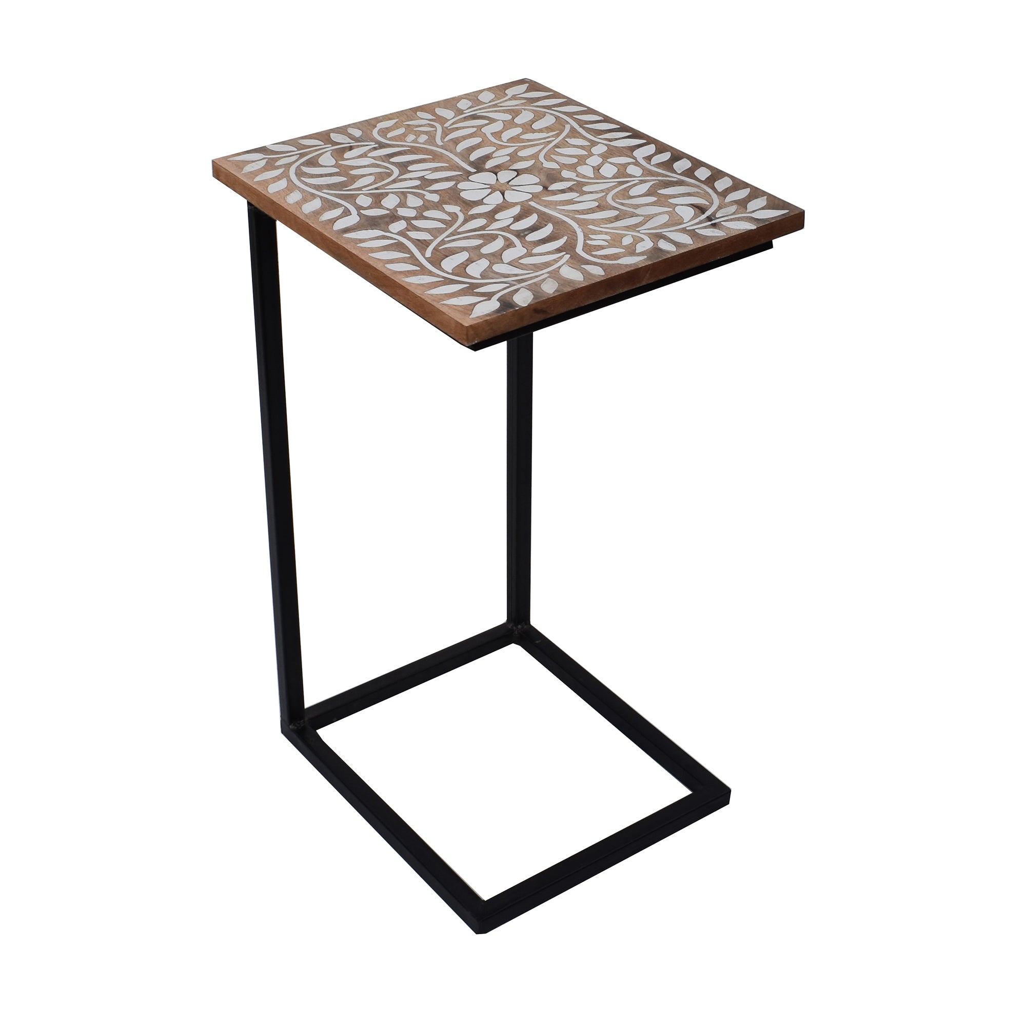 Wooden Leafs Black Contemporary C-Shape Side Table (GD1640)