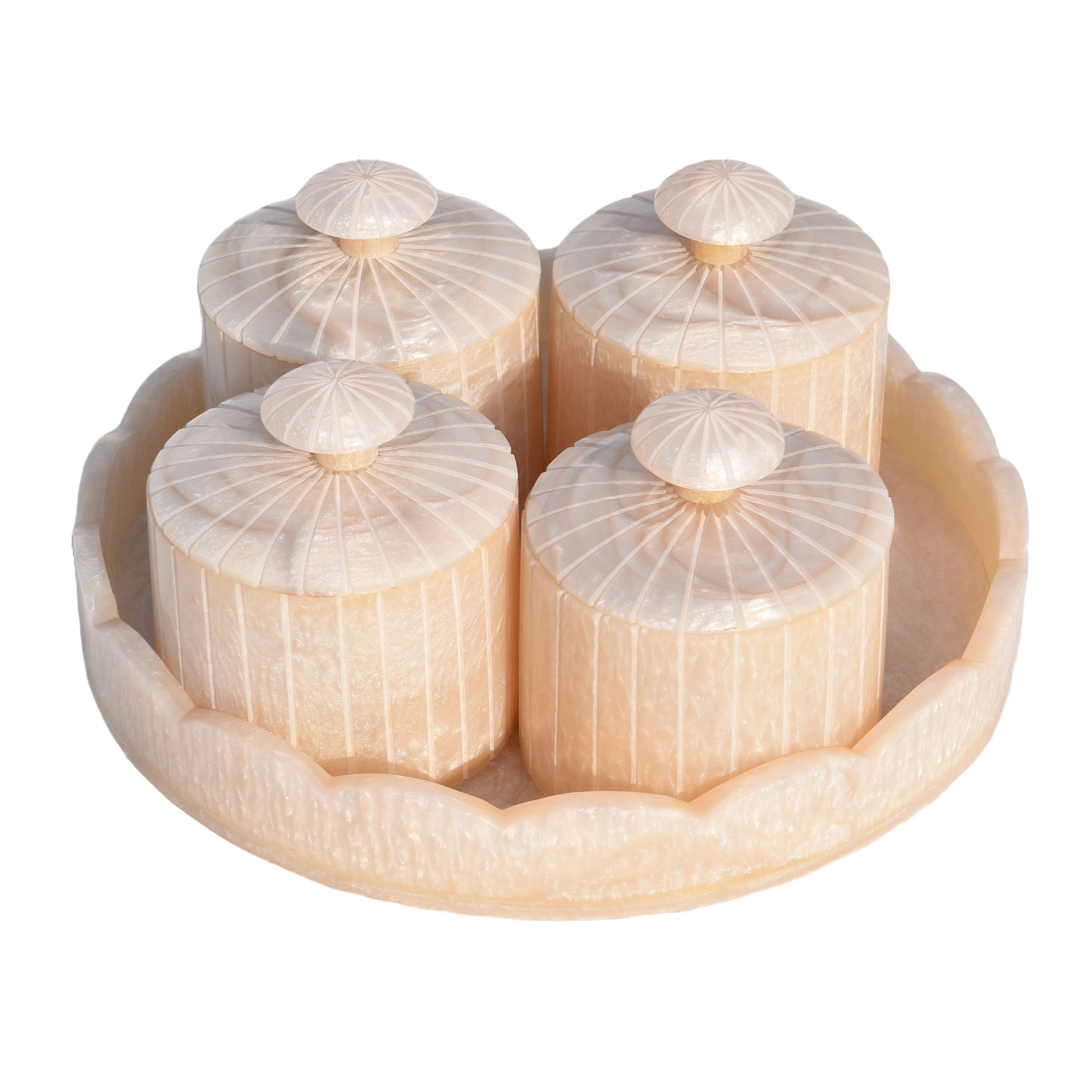 Wooden Resin Dry Fruit Container Set | 4 Airtight Jars with Tray | Modern Storage Solution