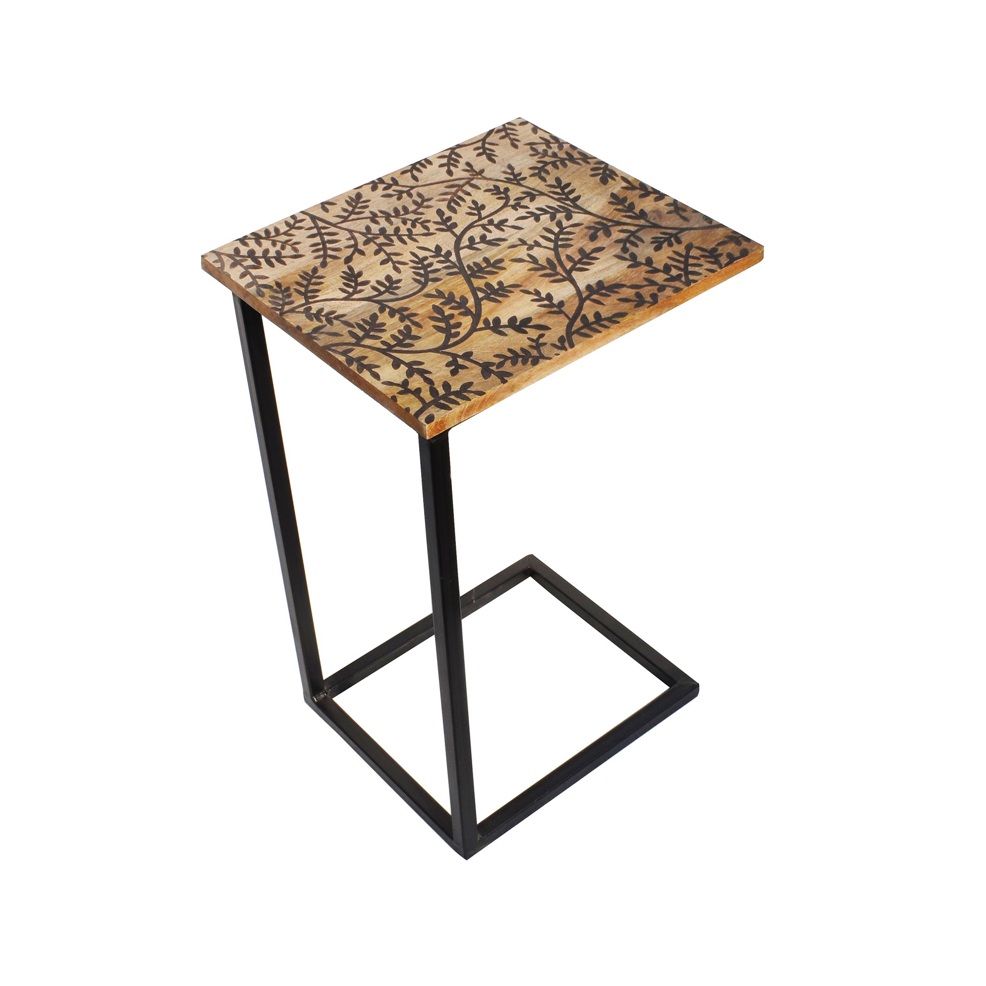 Wooden Leafs Black Contemporary C-Shape Side Table (GD1640)