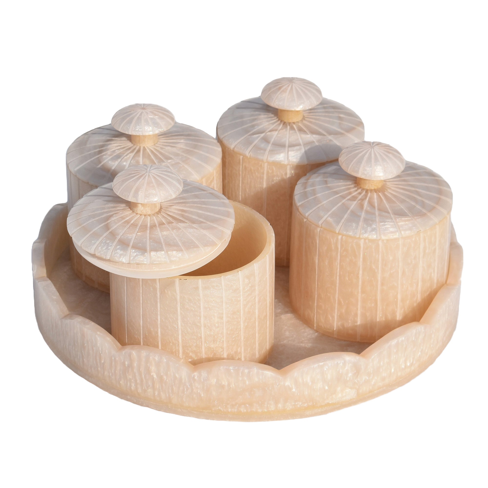 Wooden Resin Dry Fruit Container Set | 4 Airtight Jars with Tray | Modern Storage Solution