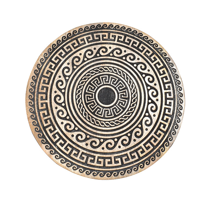 Black Natural Decorative Side wooden Table | Handcrafted Wooden Base with Carving | Metal Legs | 19x18 Inches