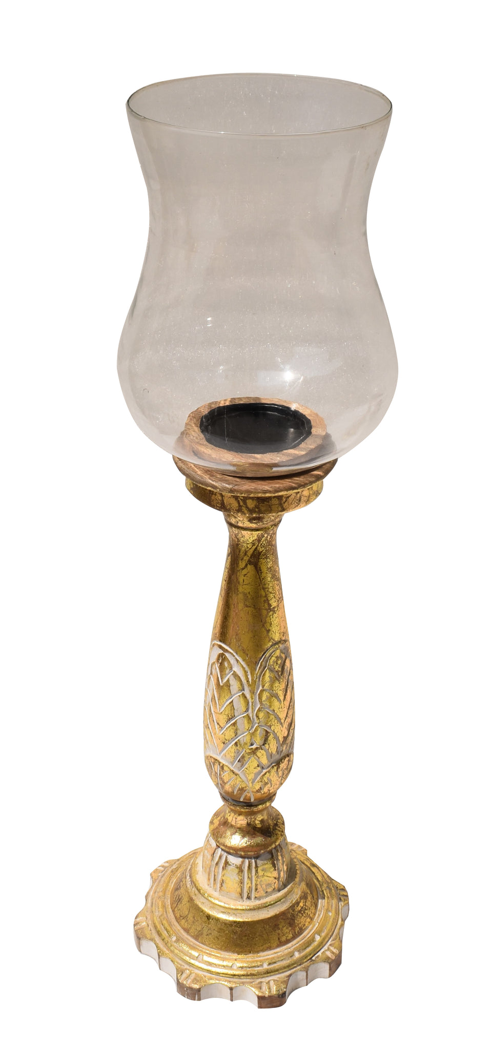 Wooden  Carved Vintage Hurricane Candle Holder, Set of 3 (GD1963)