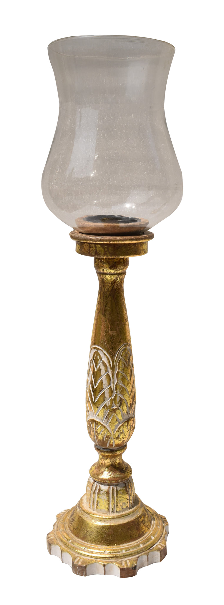 Wooden  Carved Vintage Hurricane Candle Holder, Set of 3 (GD1963)