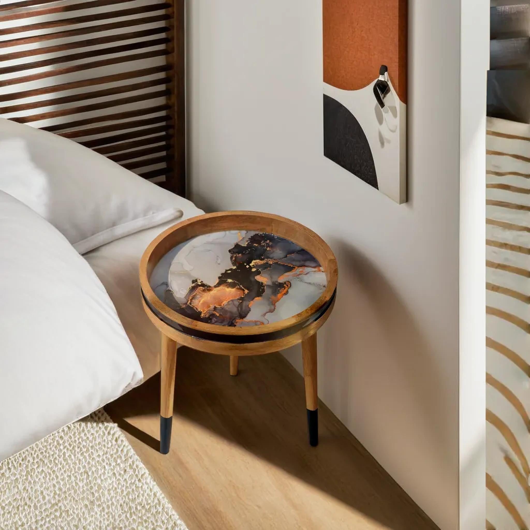 Galaxy Decal work Round Side Wooden Table