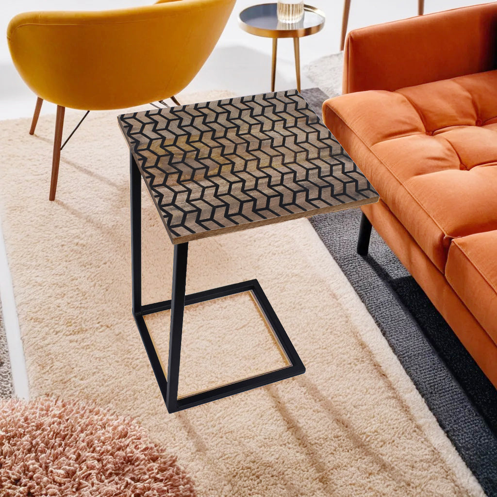 Wooden Leafs Black Contemporary C-Shape Side Table (GD1640)