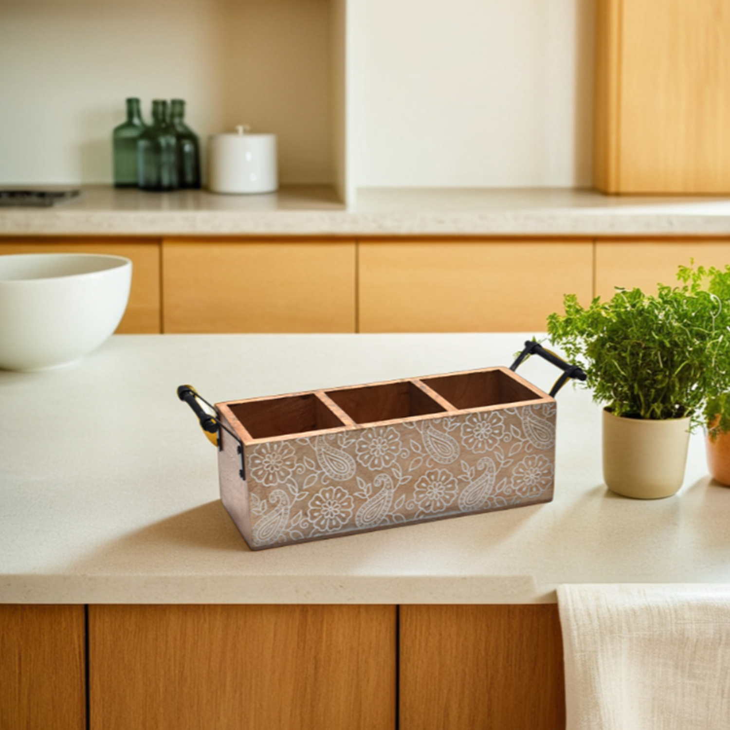 Wooden Carved Cutlery Organiser (GD6302)