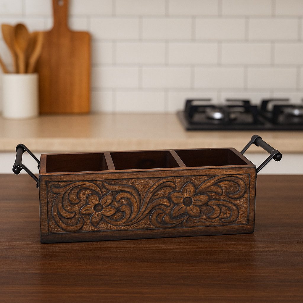 Wooden Carved Cutlery Organiser (GD6303)