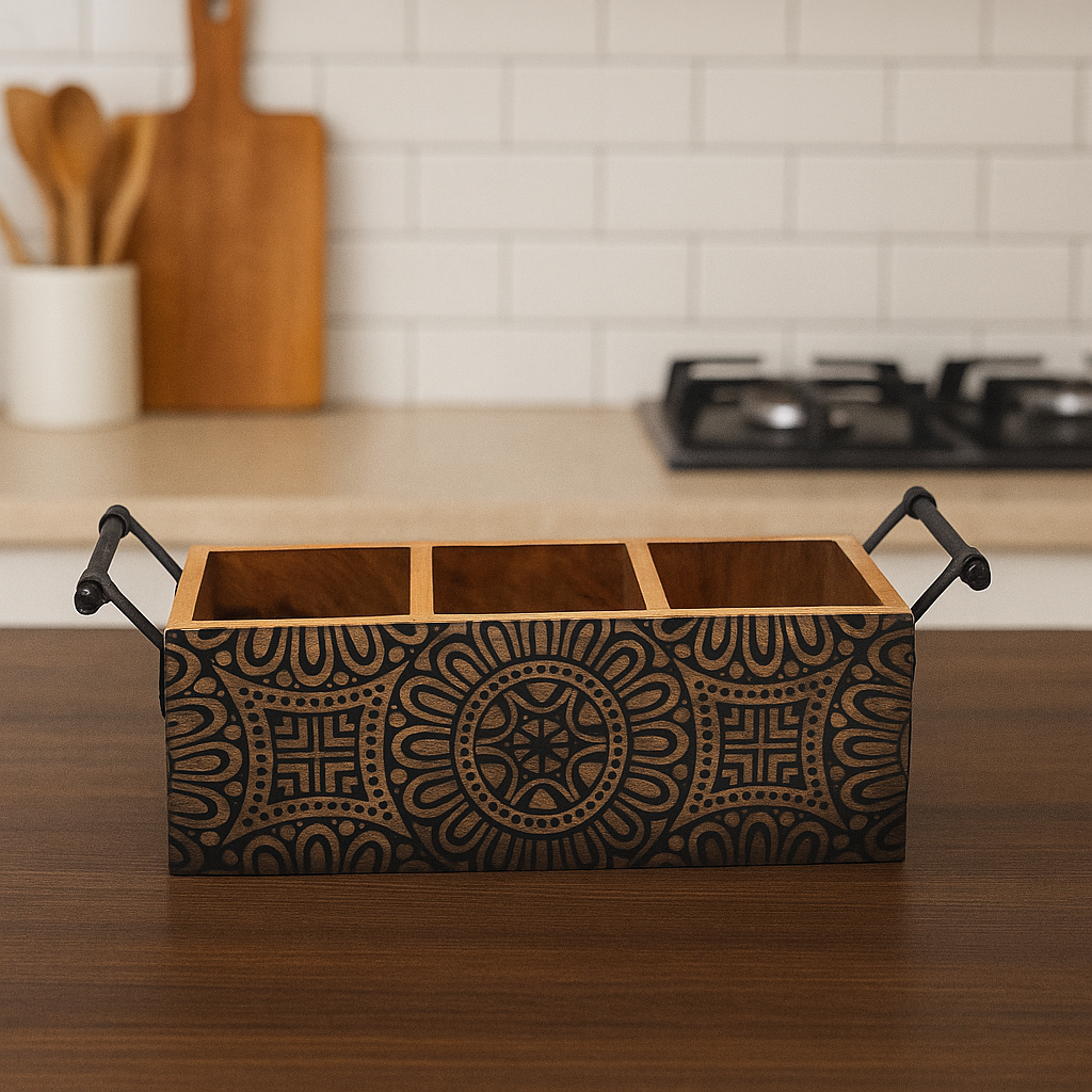Wooden Carved Cutlery Organiser (GD6300)