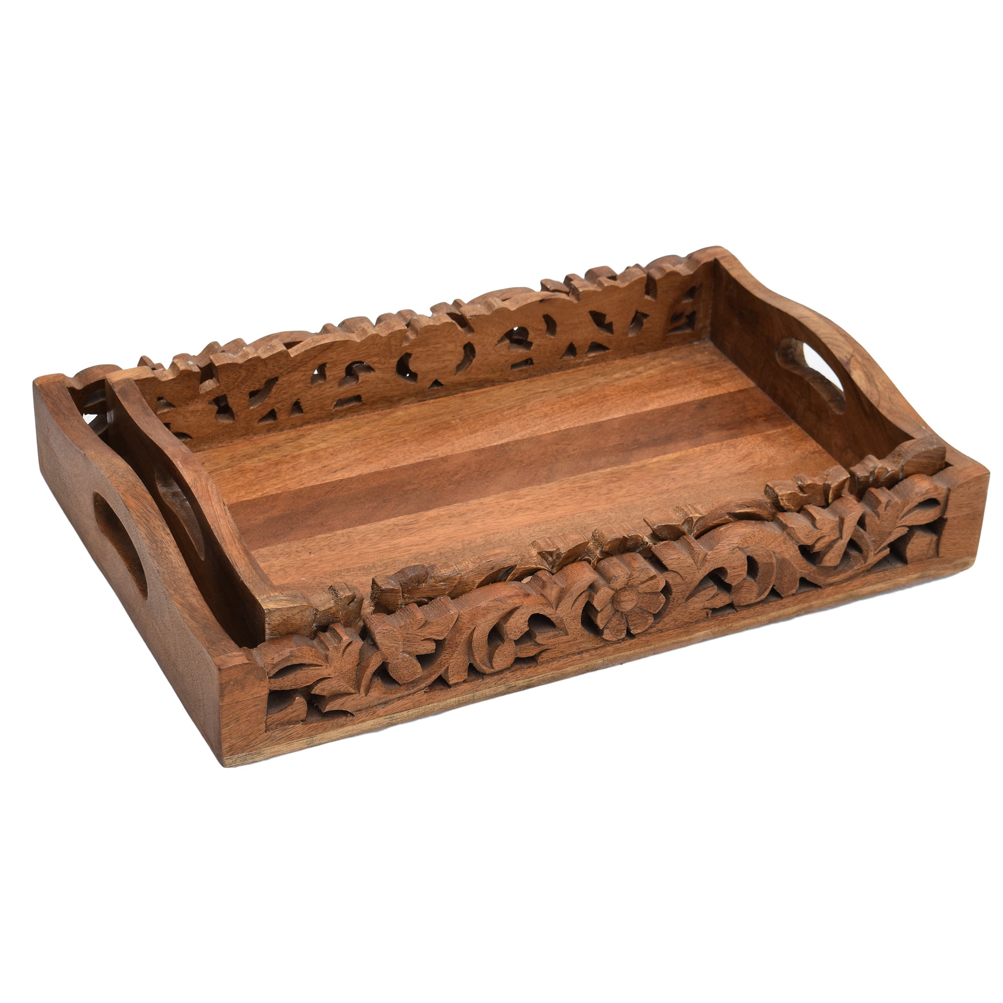 Antique carved dark Wooden Tray S/2