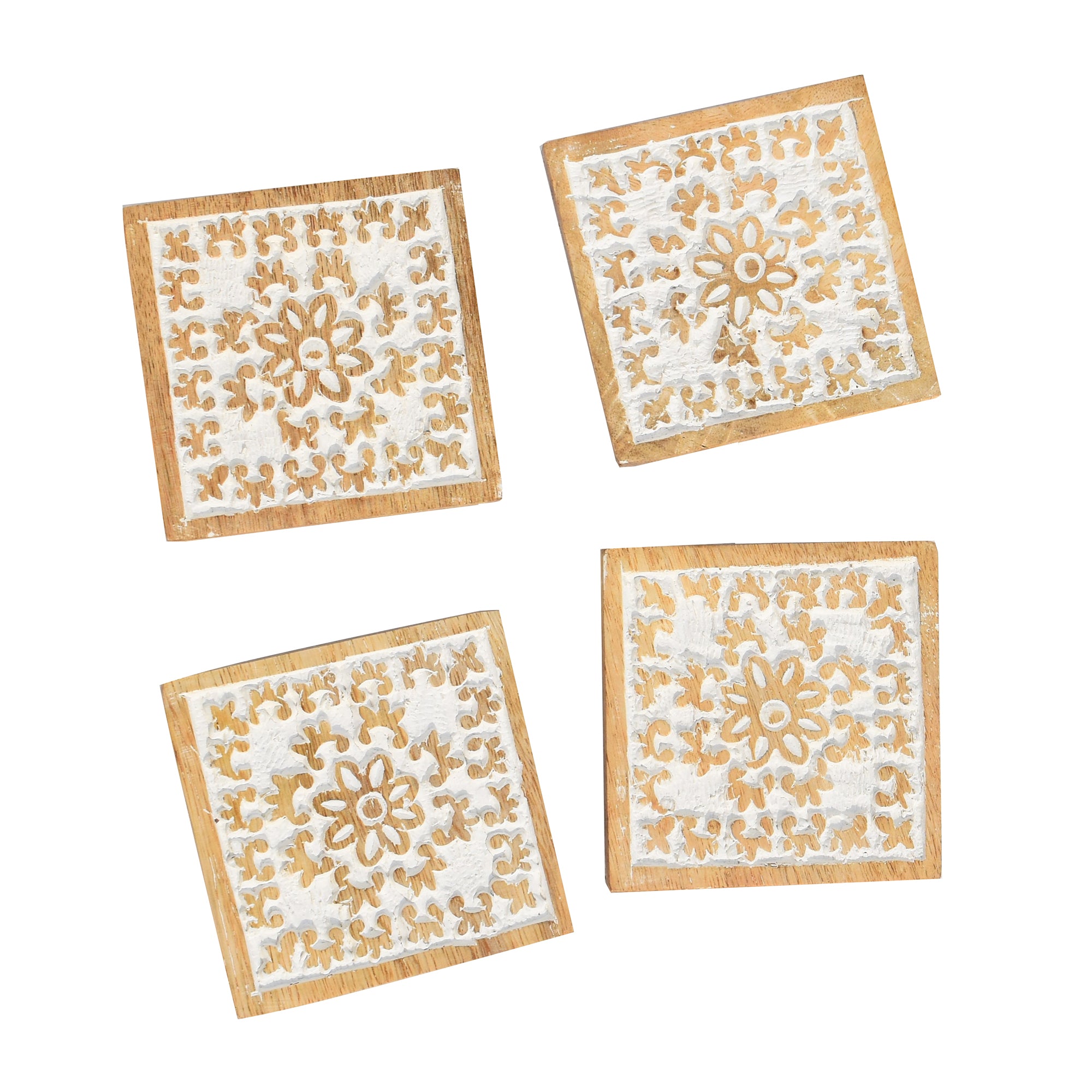 Floral Wooden Carved Coasters.