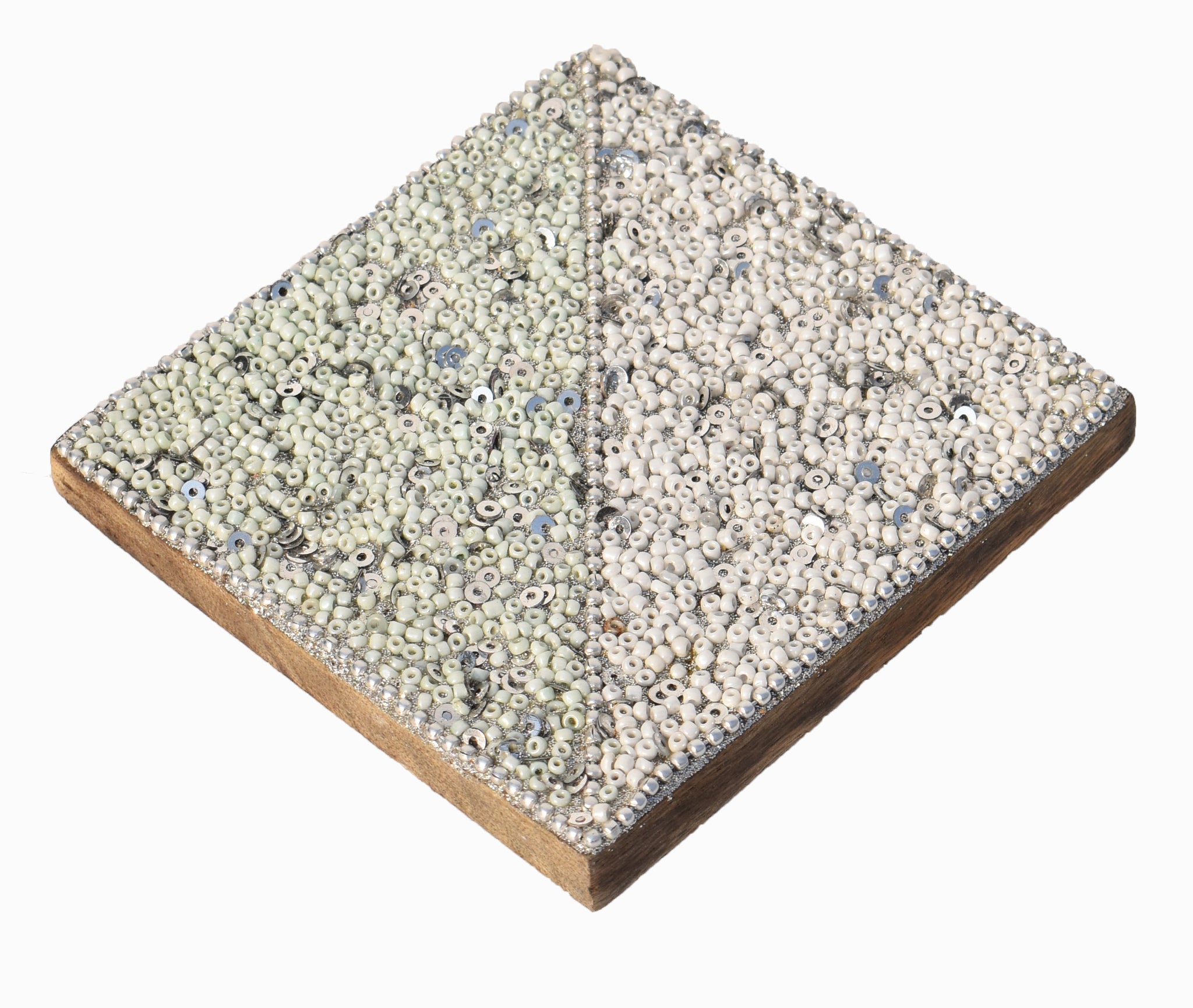 White Beads Wooden Handmade Square Coaster Set (10x10cm) for Home, Office Table, Gift (Pack of 4)