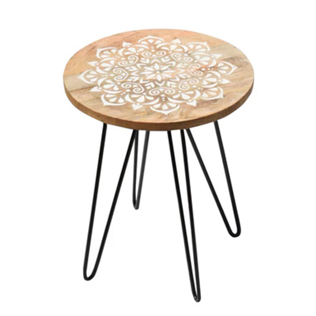 Handcrafted Wooden Side Table with Metal Legs