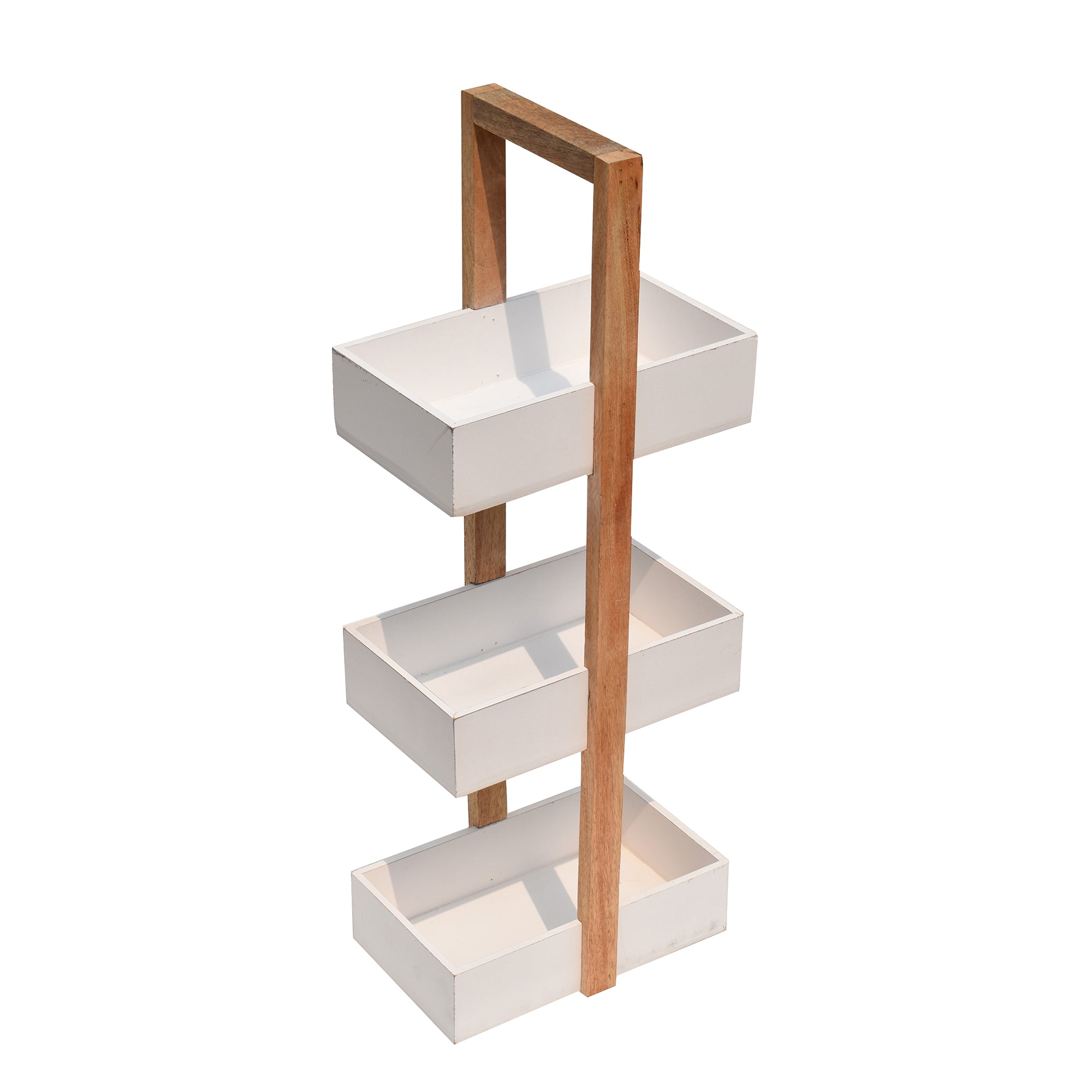 Straight white 3 Tiers Wooden Storage Organizer rack