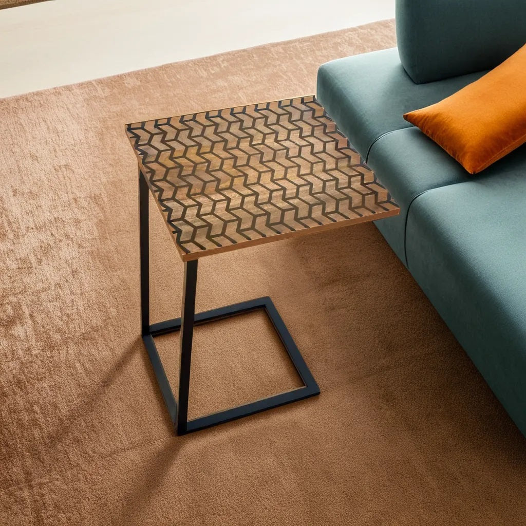 Wooden Shevron mini Contemporary C-Shape Side Table (GD1640)