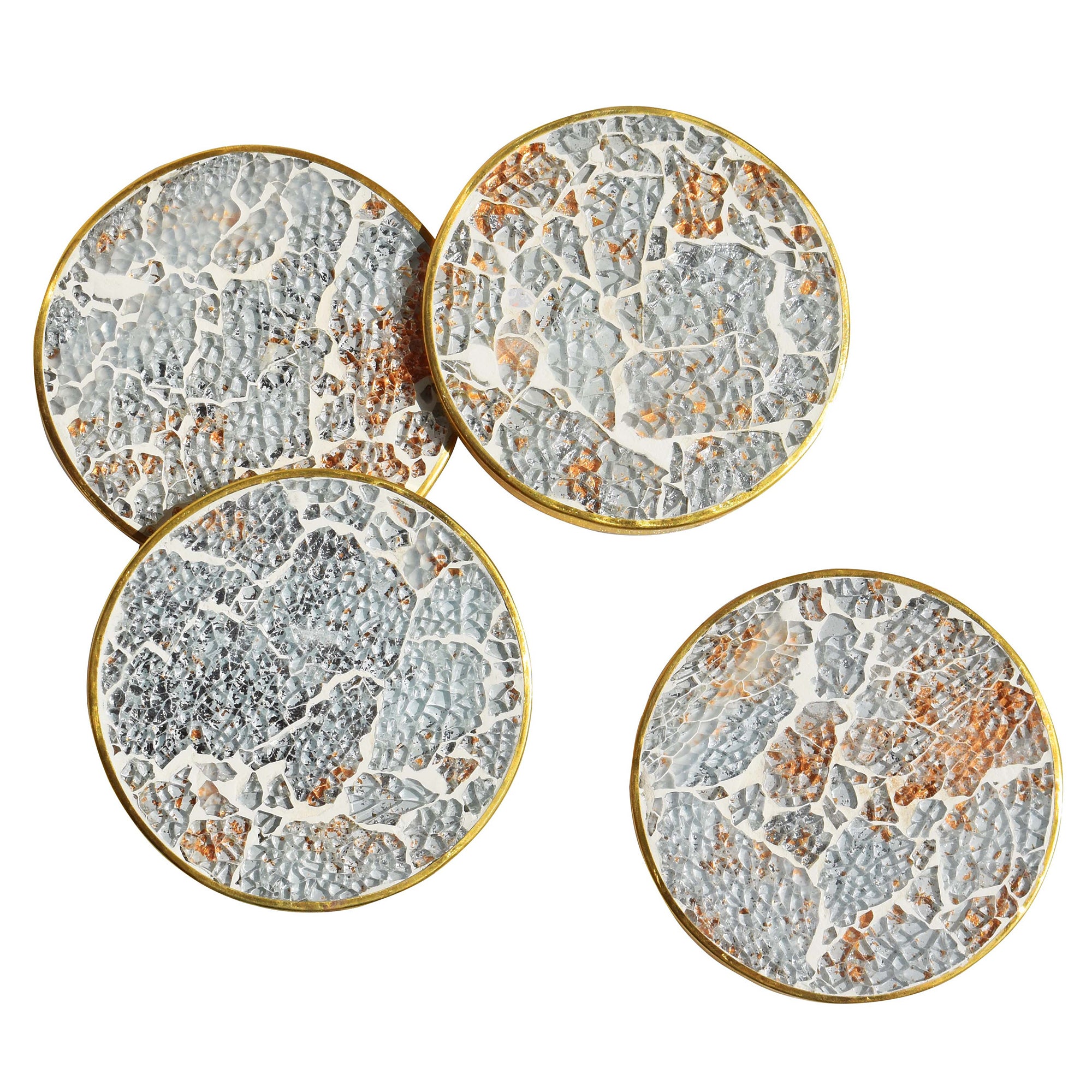 Mosaic Wooden Coaster (White and Gold Glass and Resin)