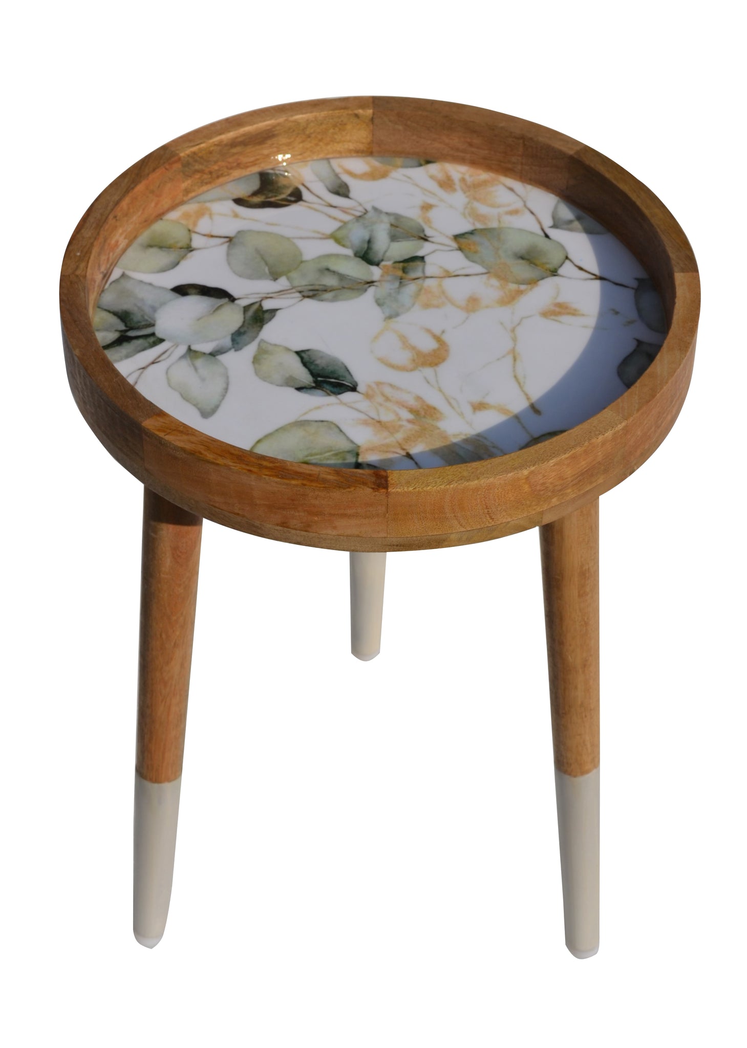 Leafs Decal work Round Side Wooden Table
