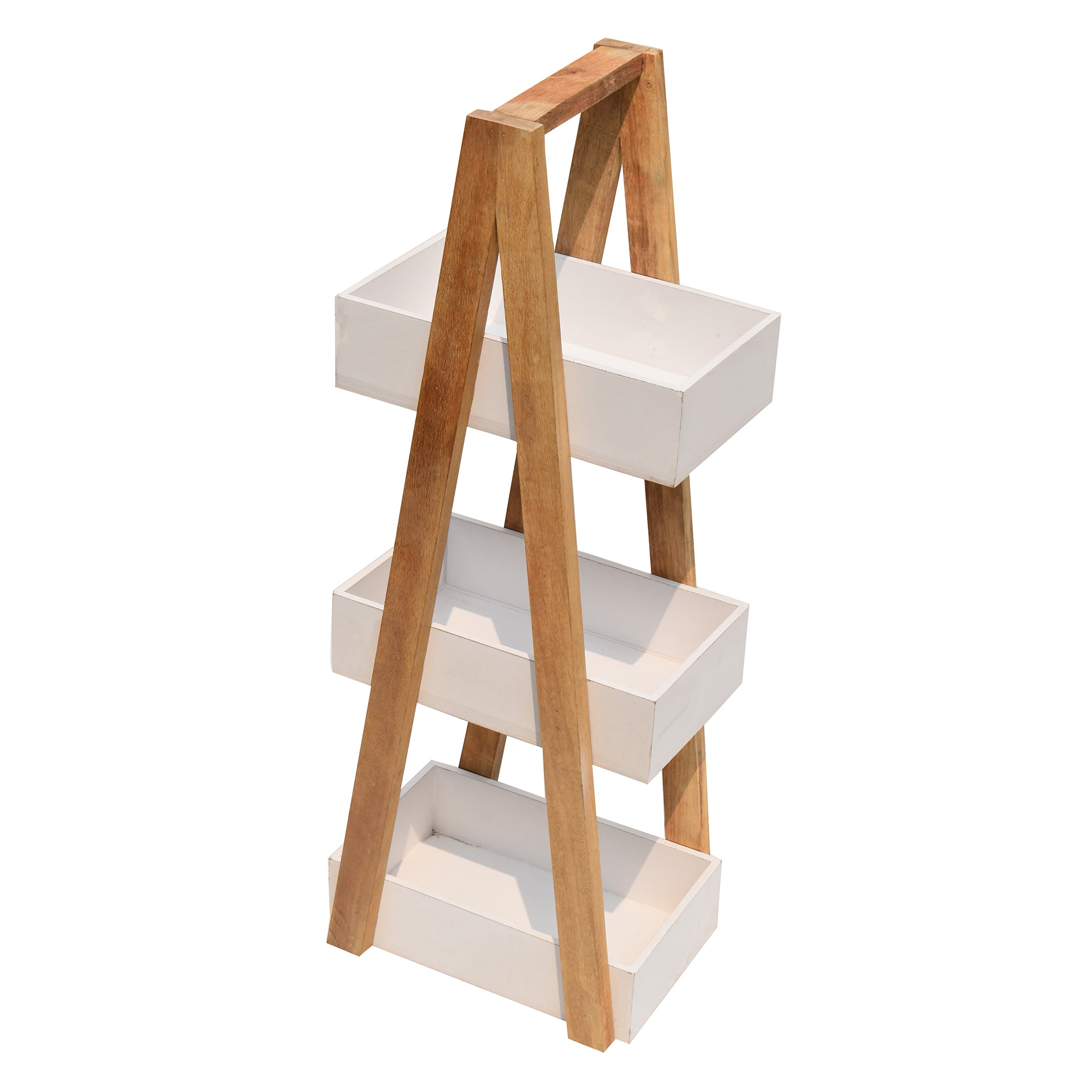 Triangular white 3 Tiers Wooden Storage Organizer Slim Rack Shelf