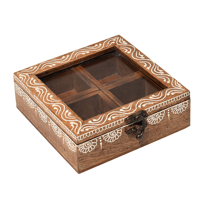 Handcrafted, Wooden Spice Box with Heena Painting (GD2300)
