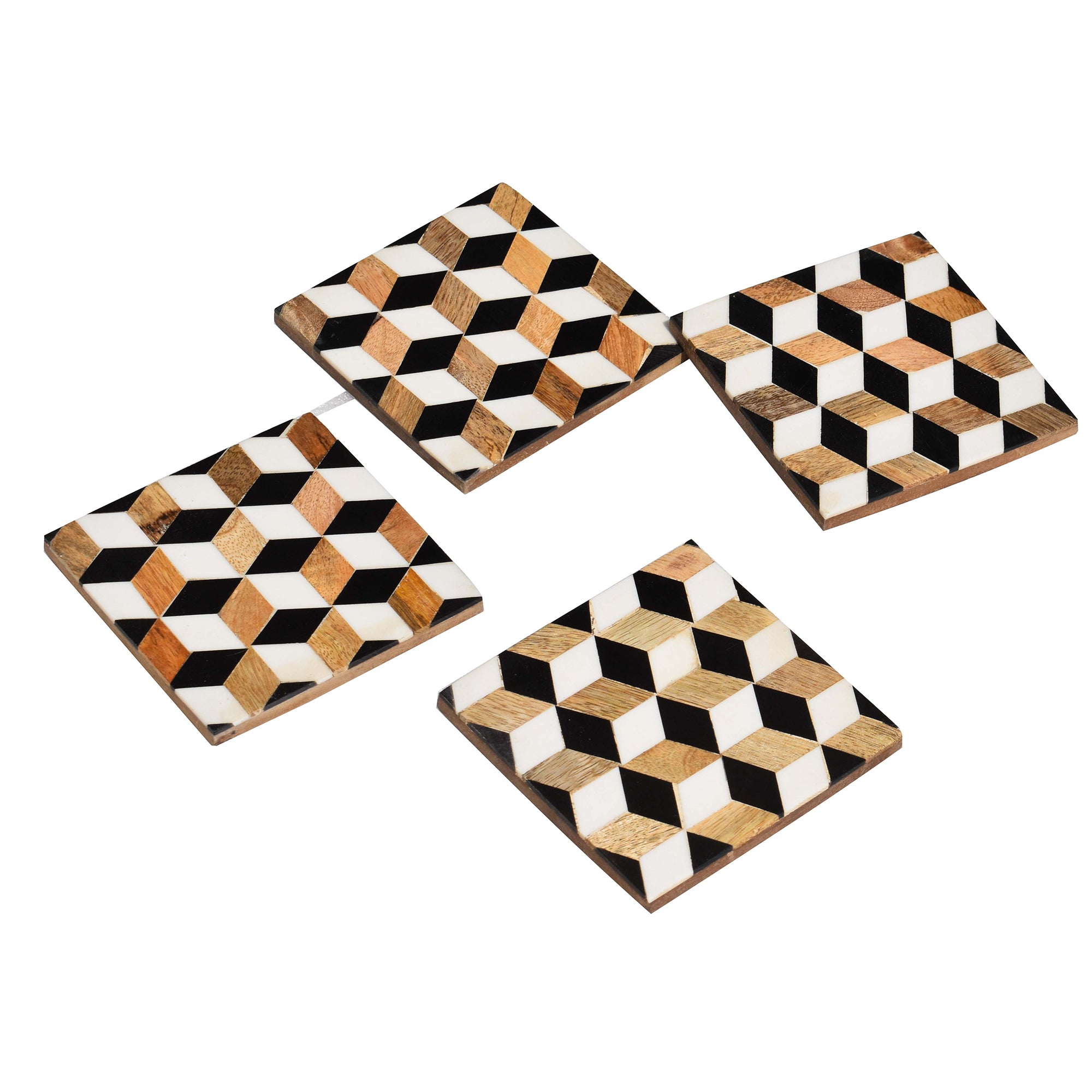 Resin Wooden Coaster(Black and white geometrical Resin)