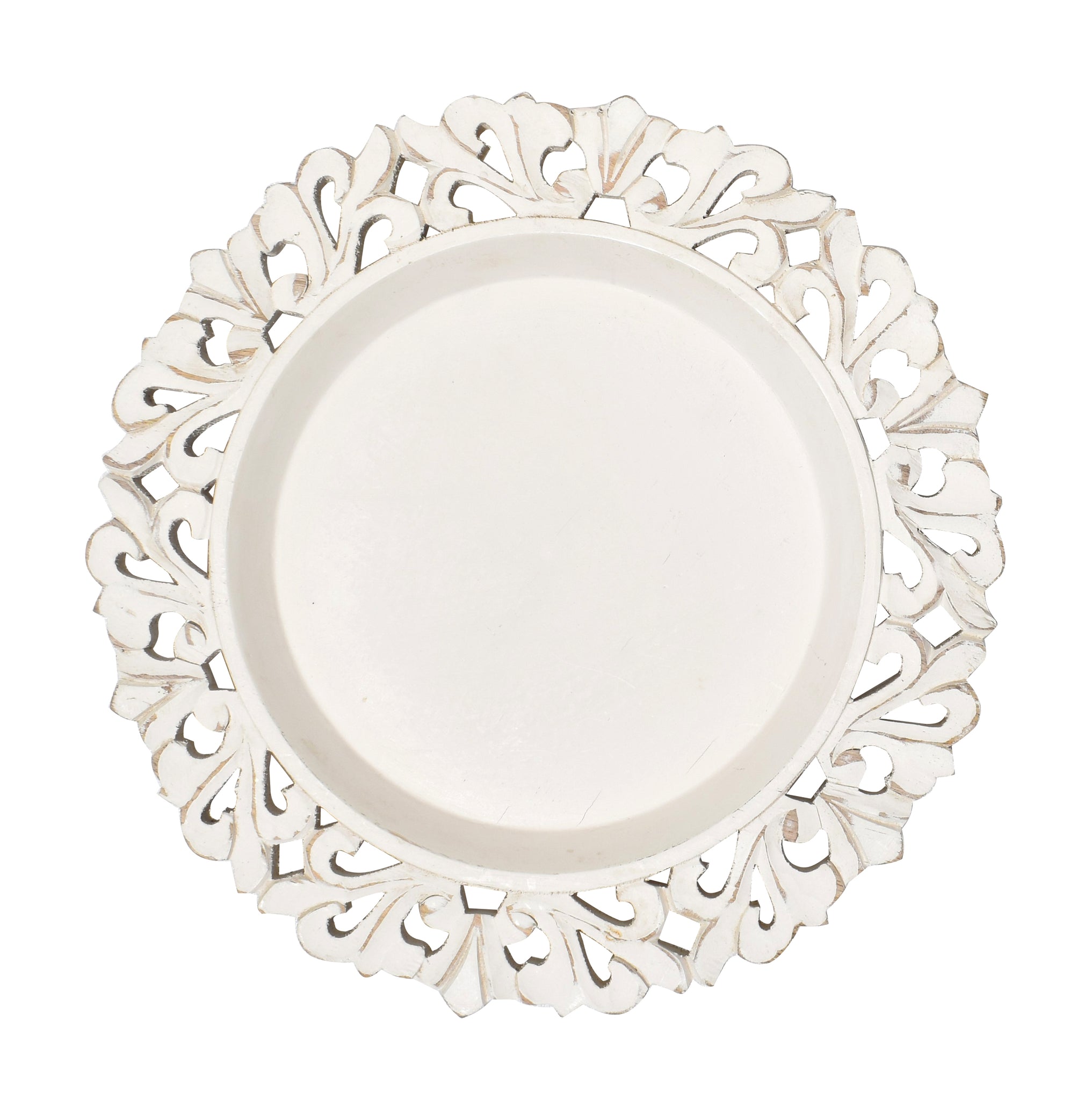 White Wooden Plate with Ornate Cutouts Handmade Table Top Plates