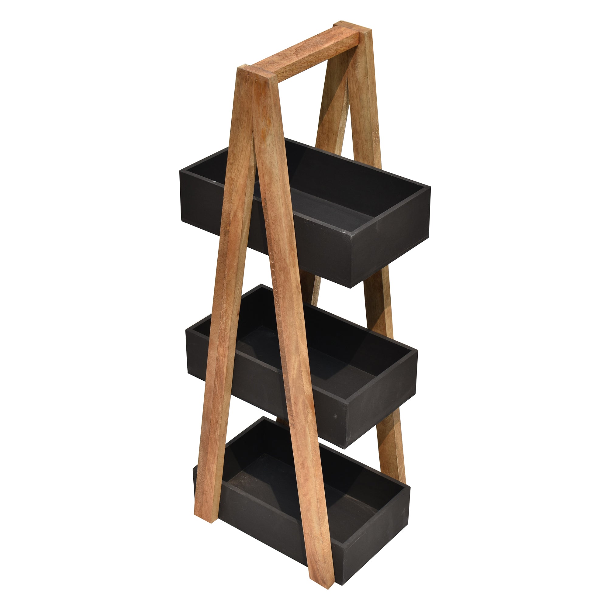Triangular black 3 Tiers Wooden Storage Organizer Slim Rack Shelf