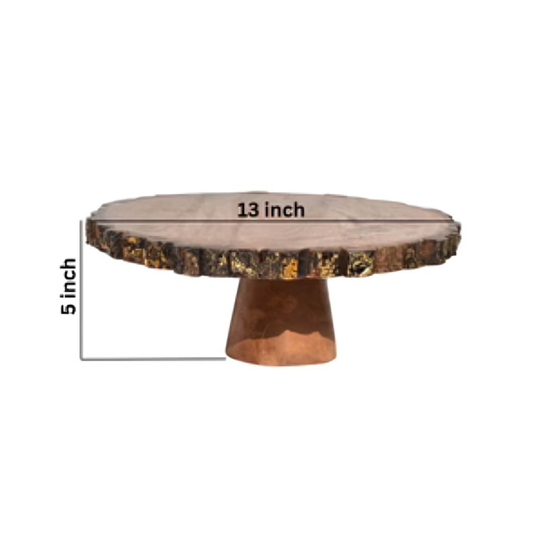 Wooden Round Cake Stand, Round Cake Dessert Serving Tray Platter, Round  Cake Cutting Holder, Cake Plate with Bark Pattern Tray Dessert Stand  Cupcake