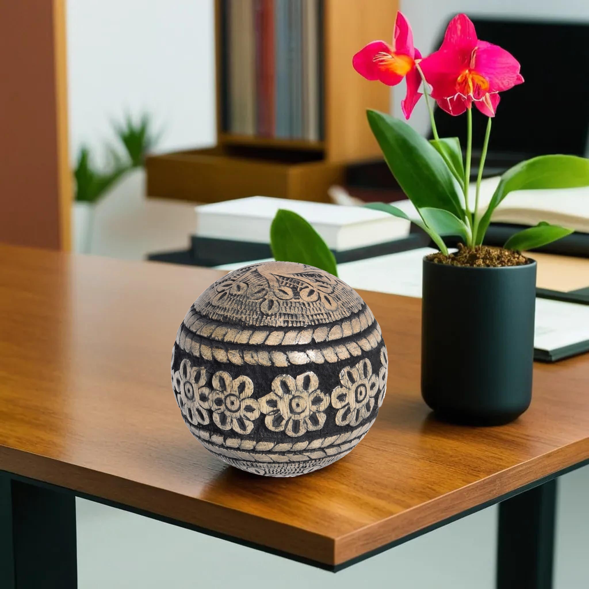 Black Natural Mango Wooden Orbs | 10x10 CM | Decorative Gift