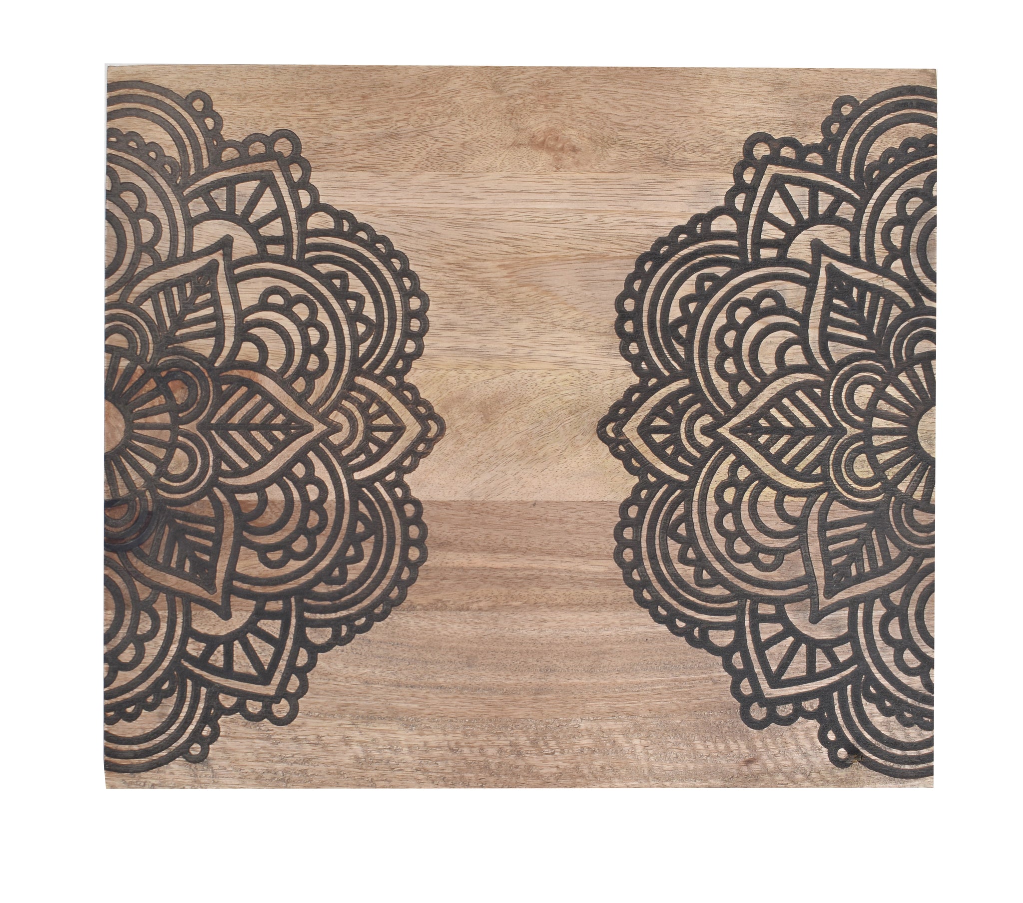 Wooden Mandala Stencil Black Natural Contemporary C-Shape Side Table (GD1640)