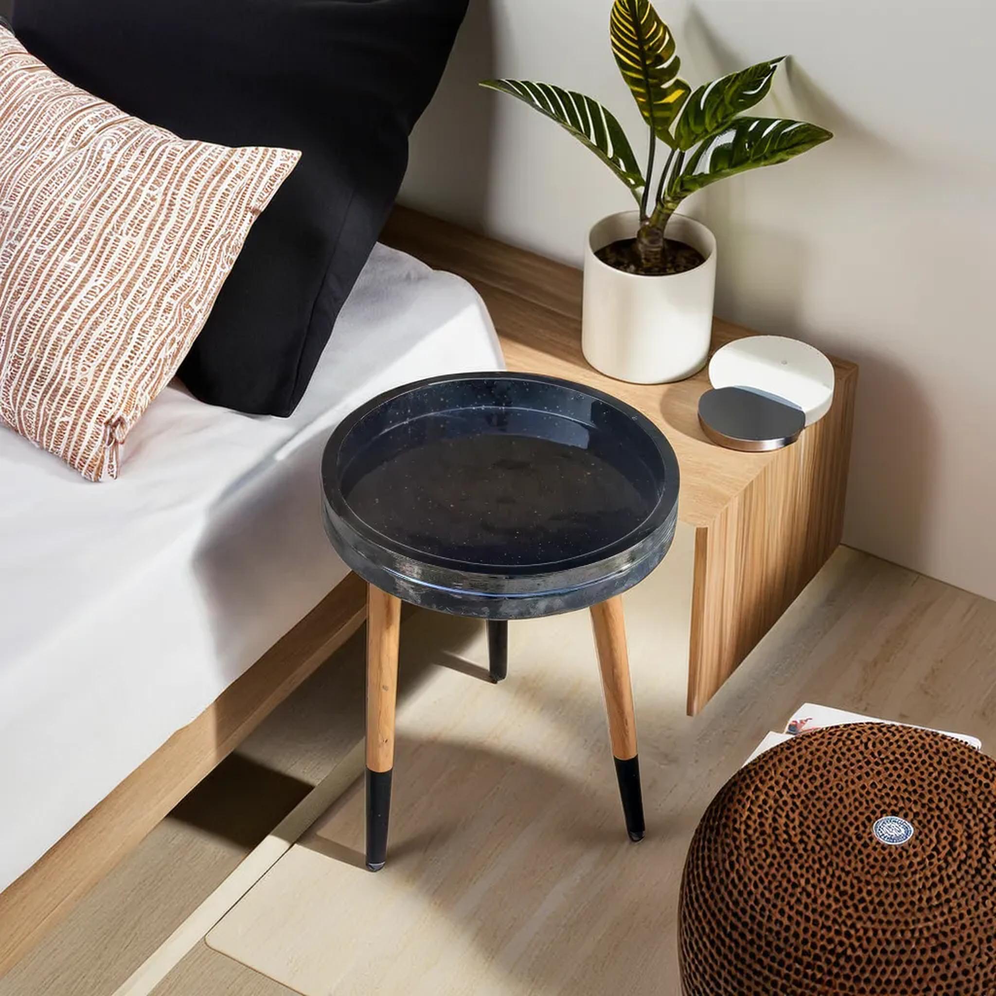 Black Decal work Round Side Wooden Table