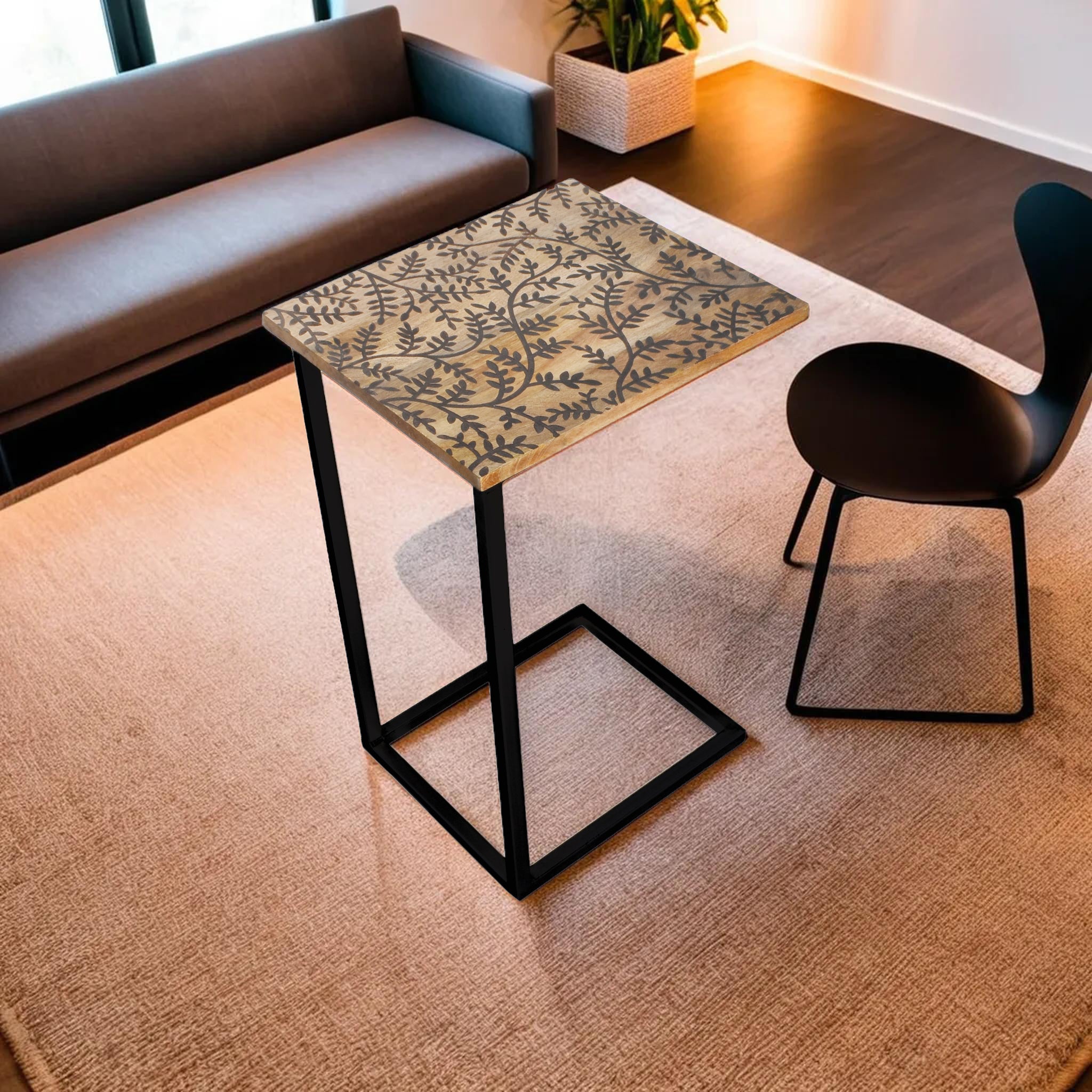 Wooden Leafs Black Contemporary C-Shape Side Table (GD1640)