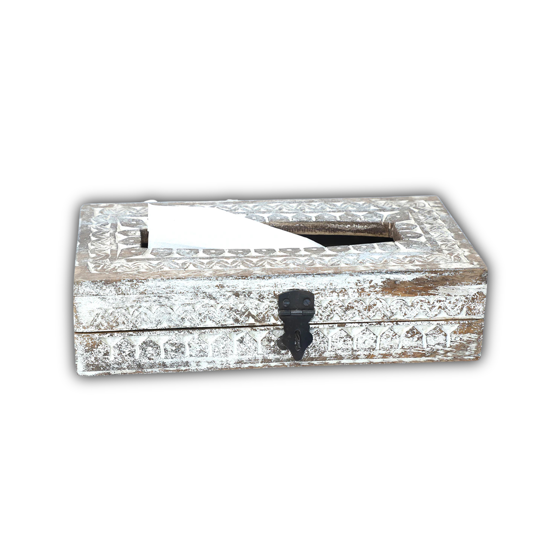 Wooden Carved Tissue Holder Box