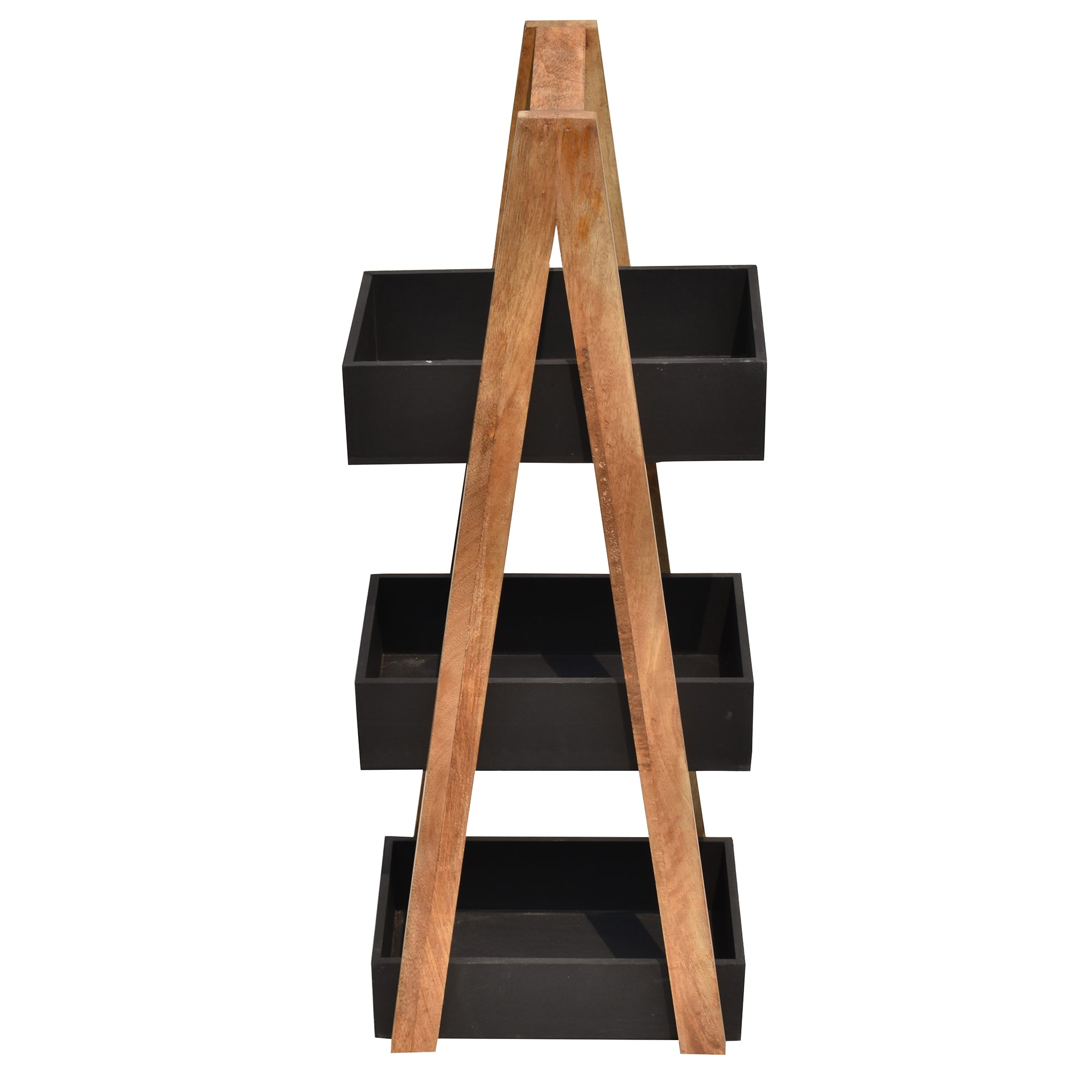Triangular black 3 Tiers Wooden Storage Organizer Slim Rack Shelf