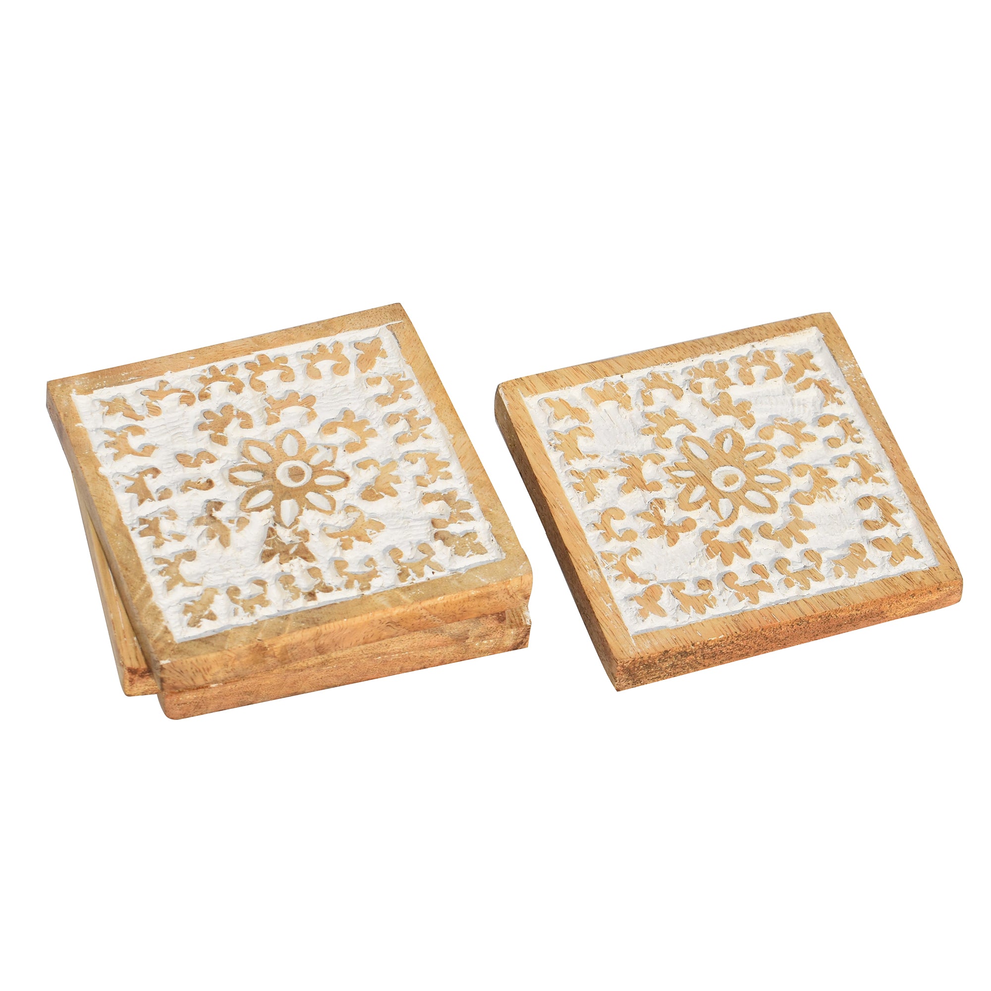 Floral Wooden Carved Coasters.