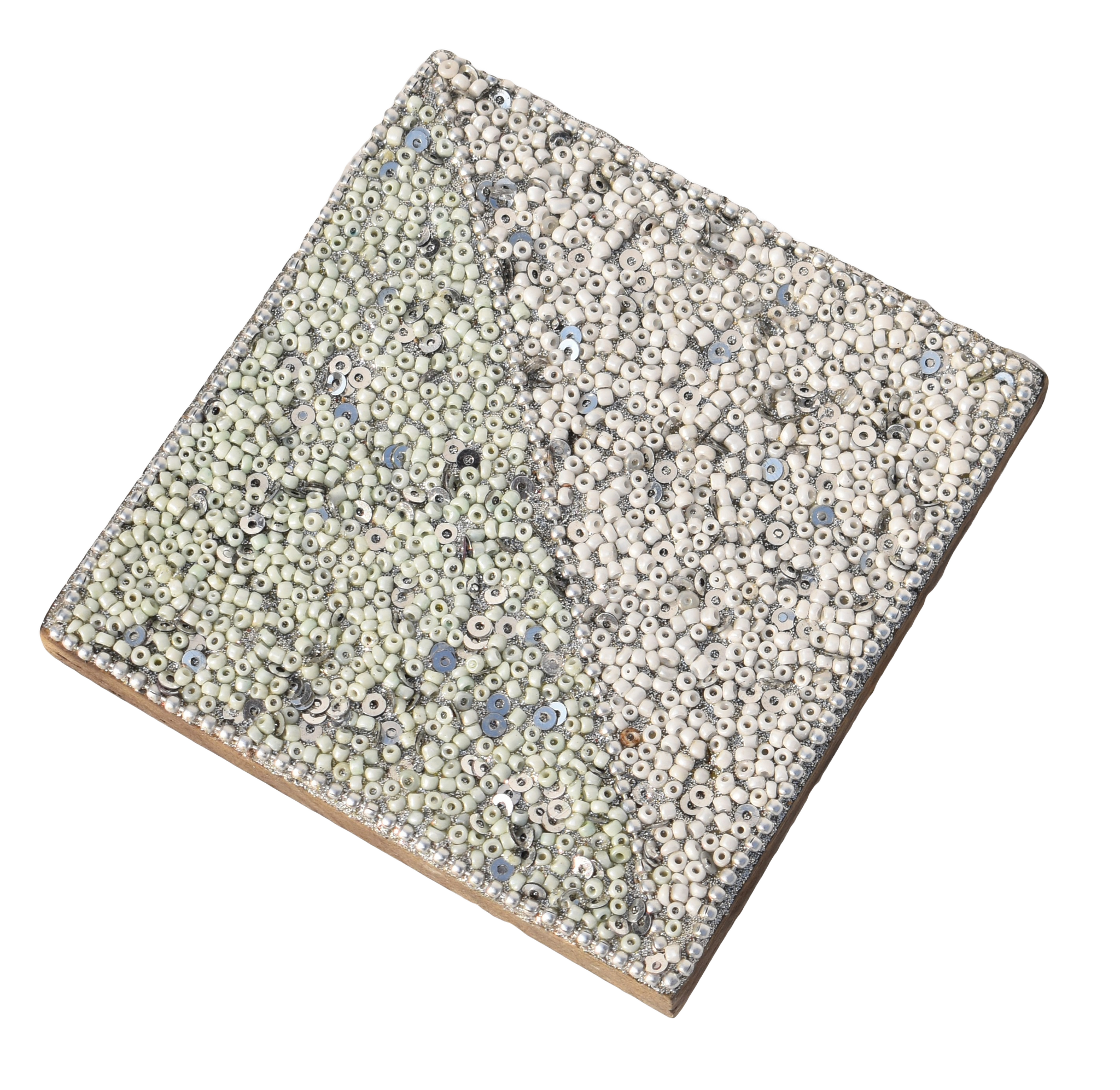 White Beads Wooden Handmade Square Coaster Set (10x10cm) for Home, Office Table, Gift (Pack of 4)