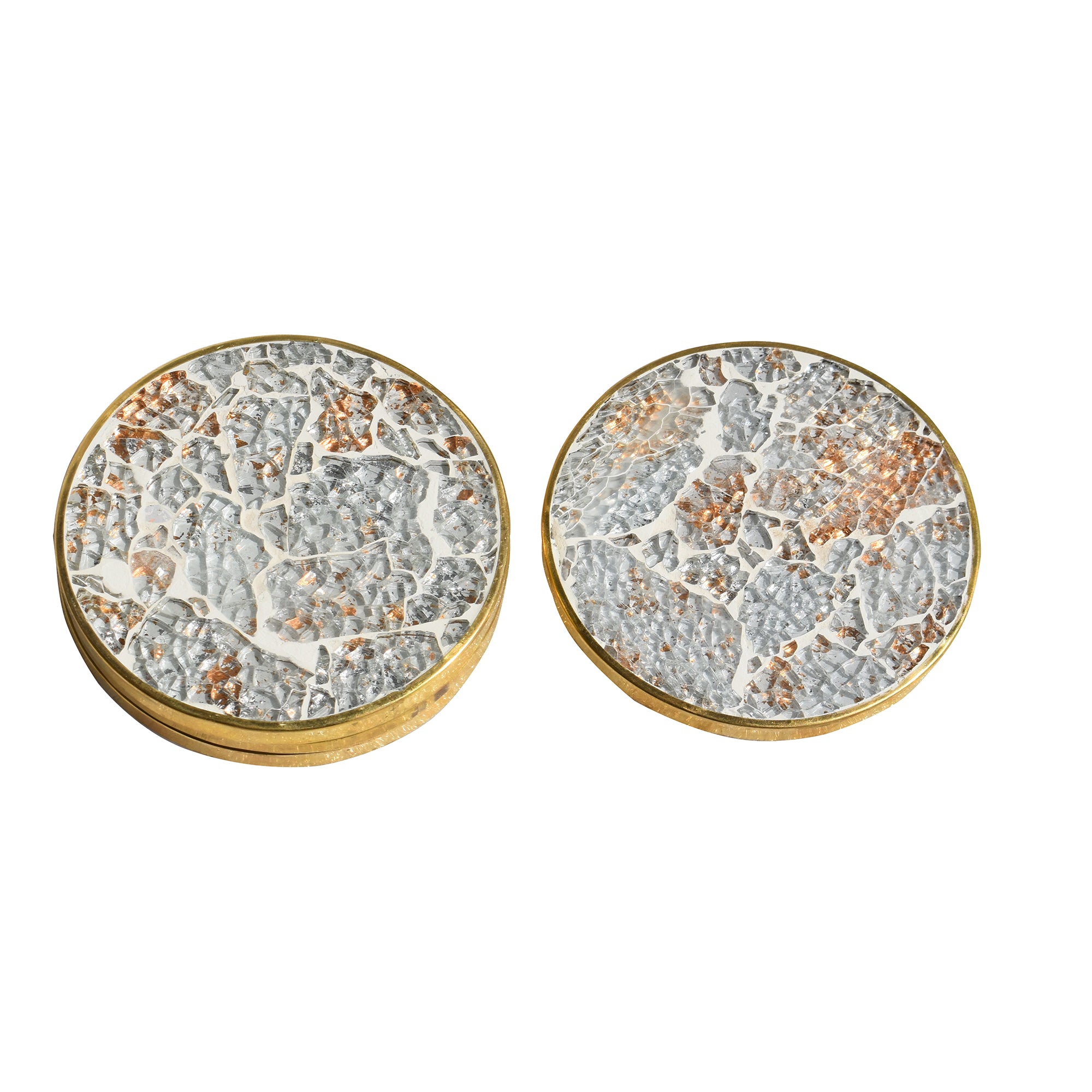 Mosaic Wooden Coaster (White and Gold Glass and Resin)