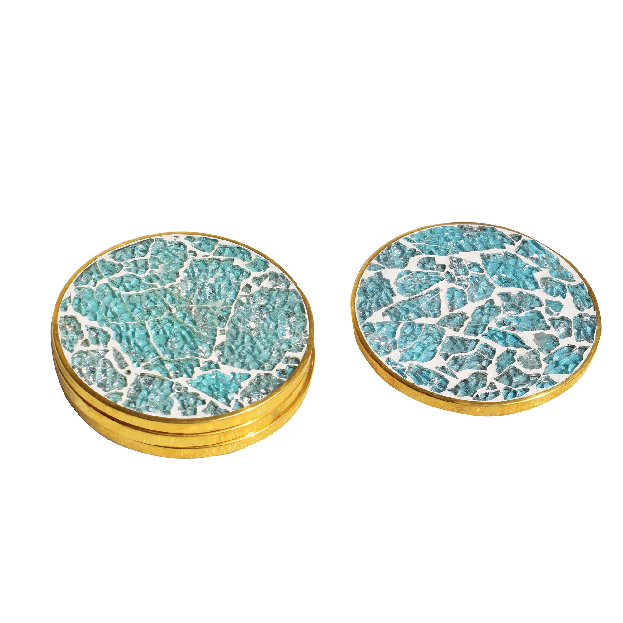 Mosaic Wooden Coaster(Turqoise Glass and Resin)
