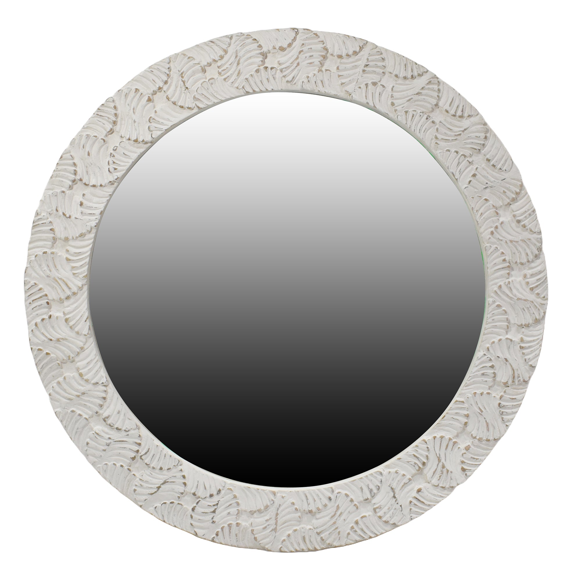 Wooden Handcarved Wall Mirror 36x36 Inches | White Antique Finish | Elegant Home Decor