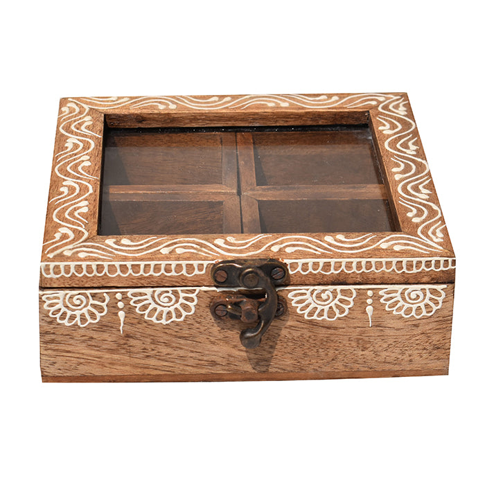 Handcrafted, Wooden Spice Box with Heena Painting (GD2300)