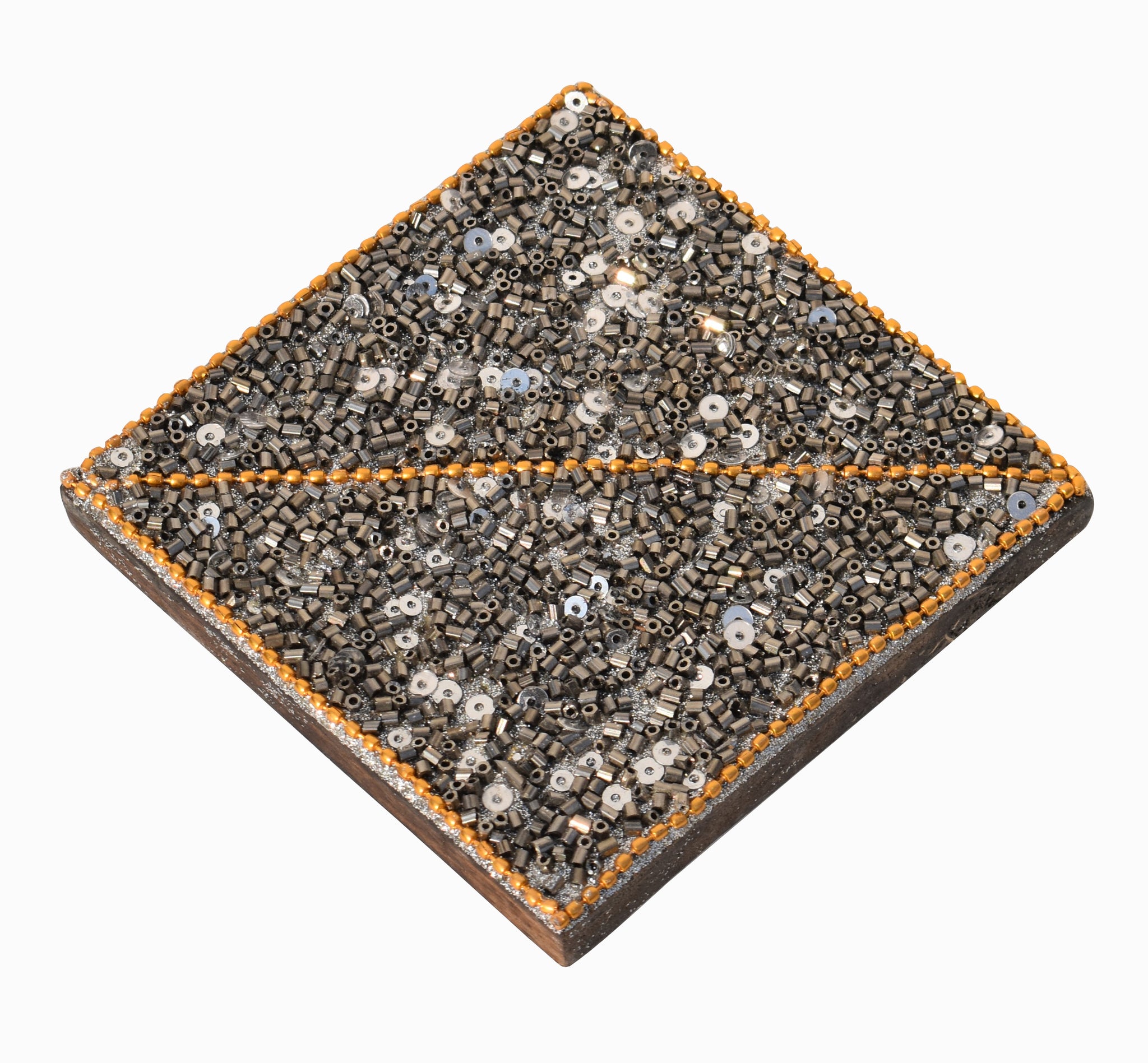 Sparkle Gray Beads Wooden Handmade Square Coaster Set (10x10cm) for Home, Office Table, Gift (Pack of 4)