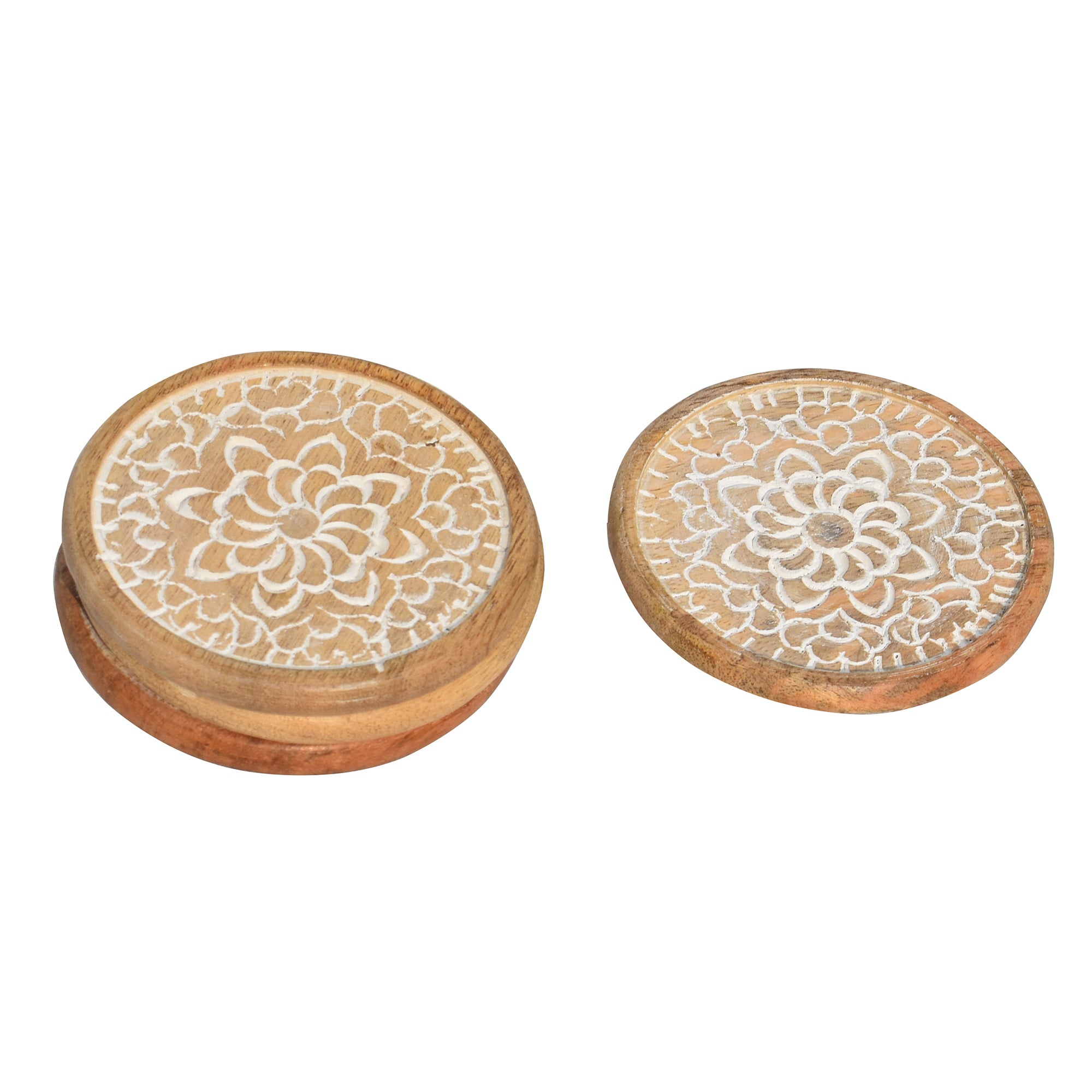 Floral Round Wooden Carved Coasters
