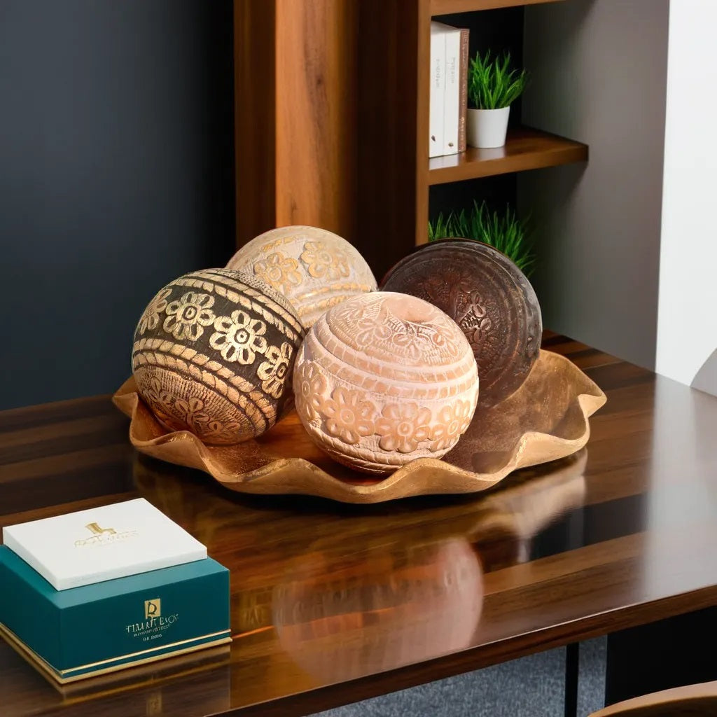 White Antique Mango Wooden Orbs | 10x10 CM | Decorative Gift
