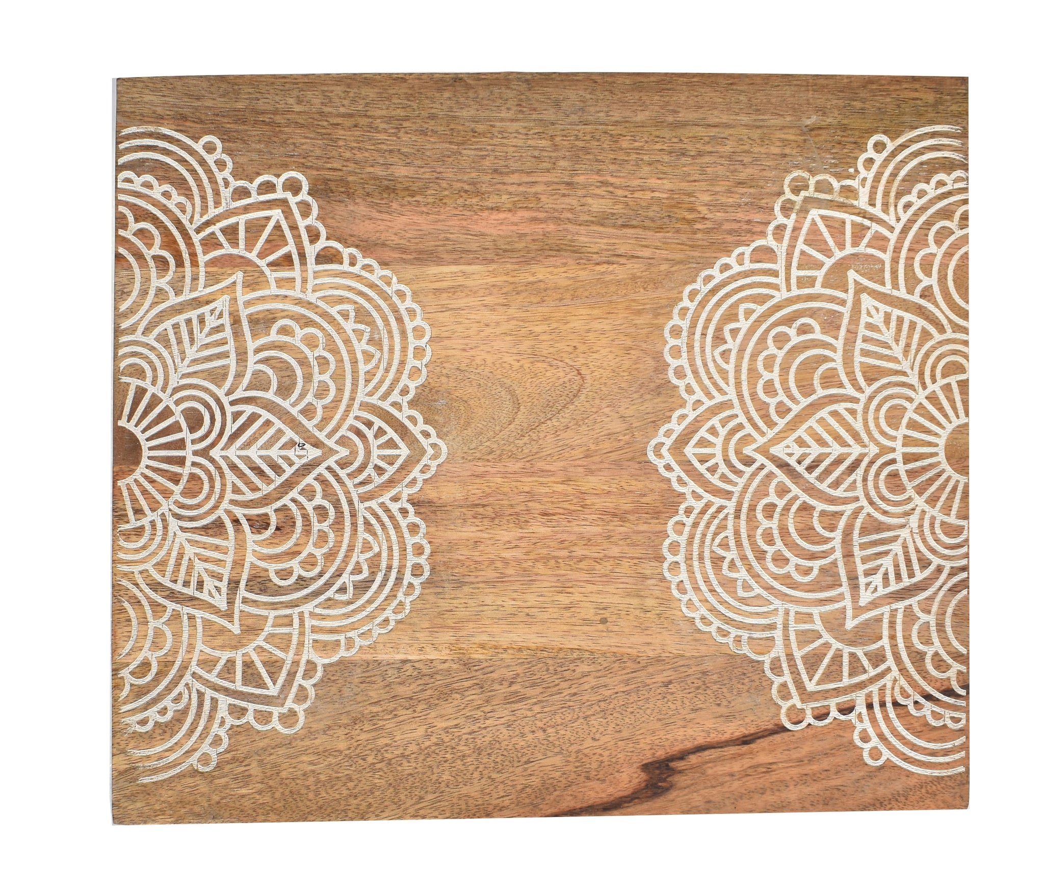 Wooden Mandala Stencil White Natural Contemporary C-Shape Side Table (GD1640)