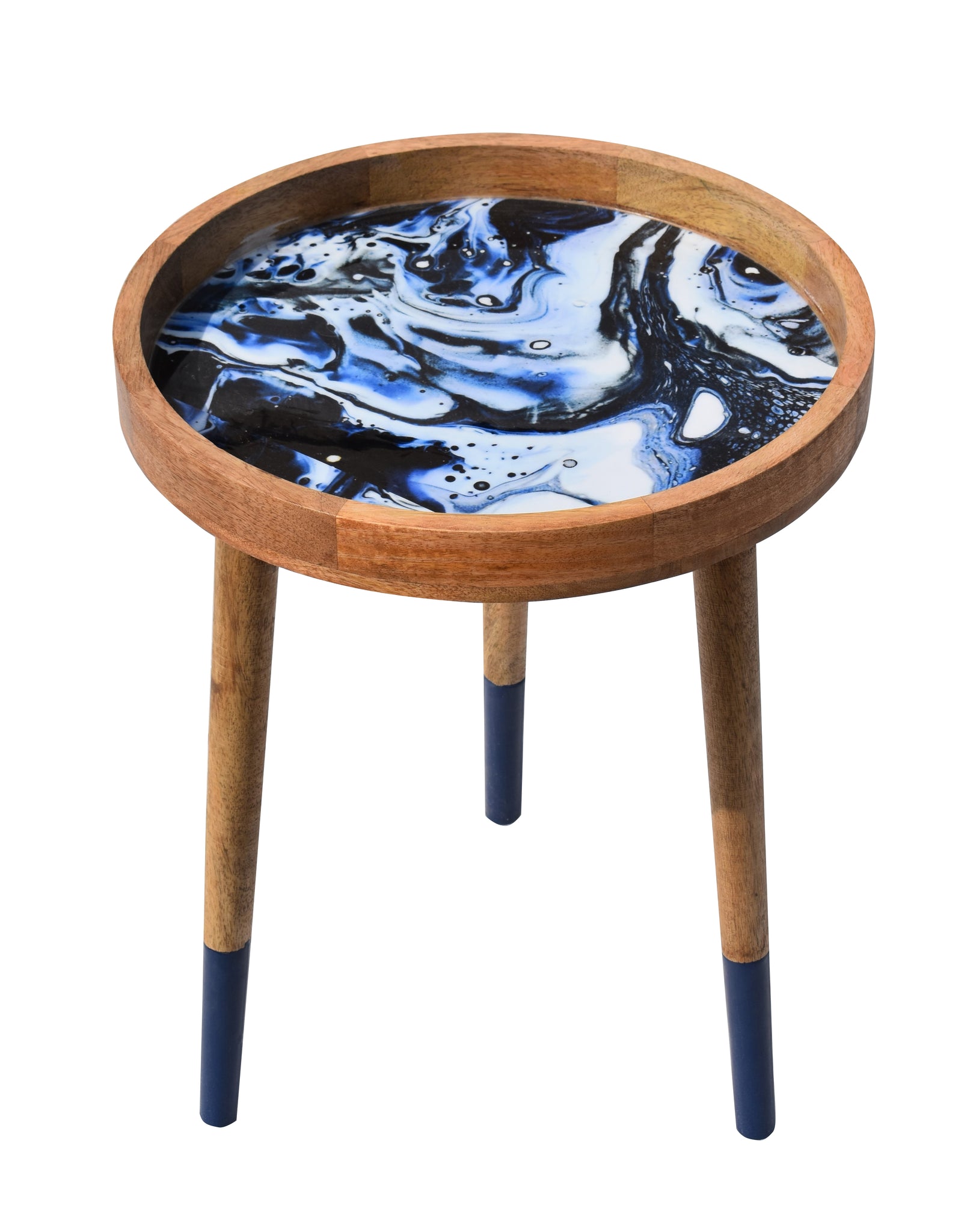 Galaxy Blue Decal work Round Side Wooden Table