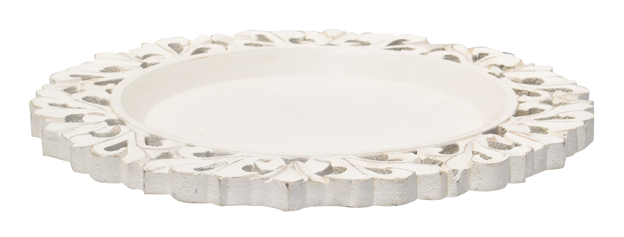 White Wooden Plate with Ornate Cutouts Handmade Table Top Plates