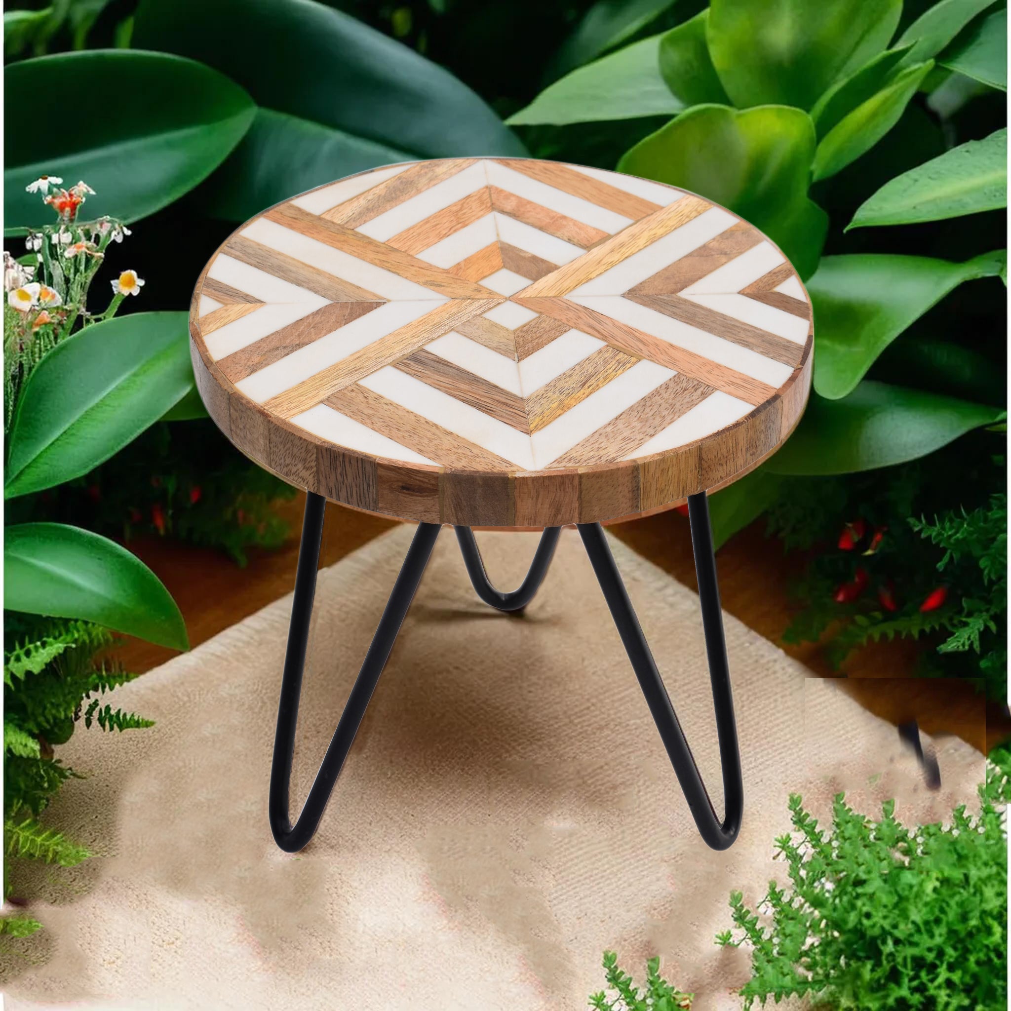Plant Stand with Wooden Base and Resin Top (20x20cm) | Versatile Indoor/Outdoor Flower Pot Holder, Stool, and Decorative Accent | Modern Home and Garden Decoration