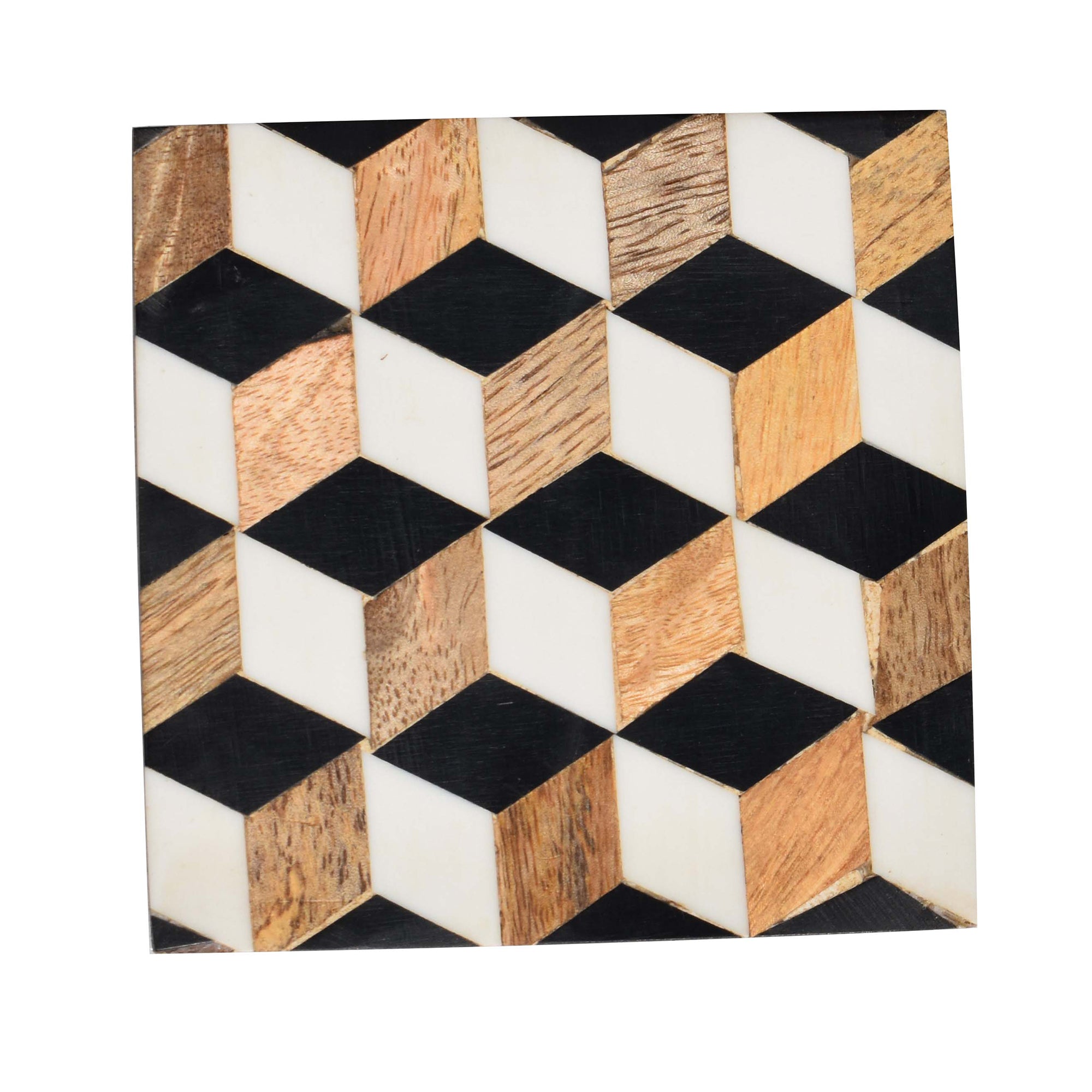 Resin Wooden Coaster(Black and white geometrical Resin)