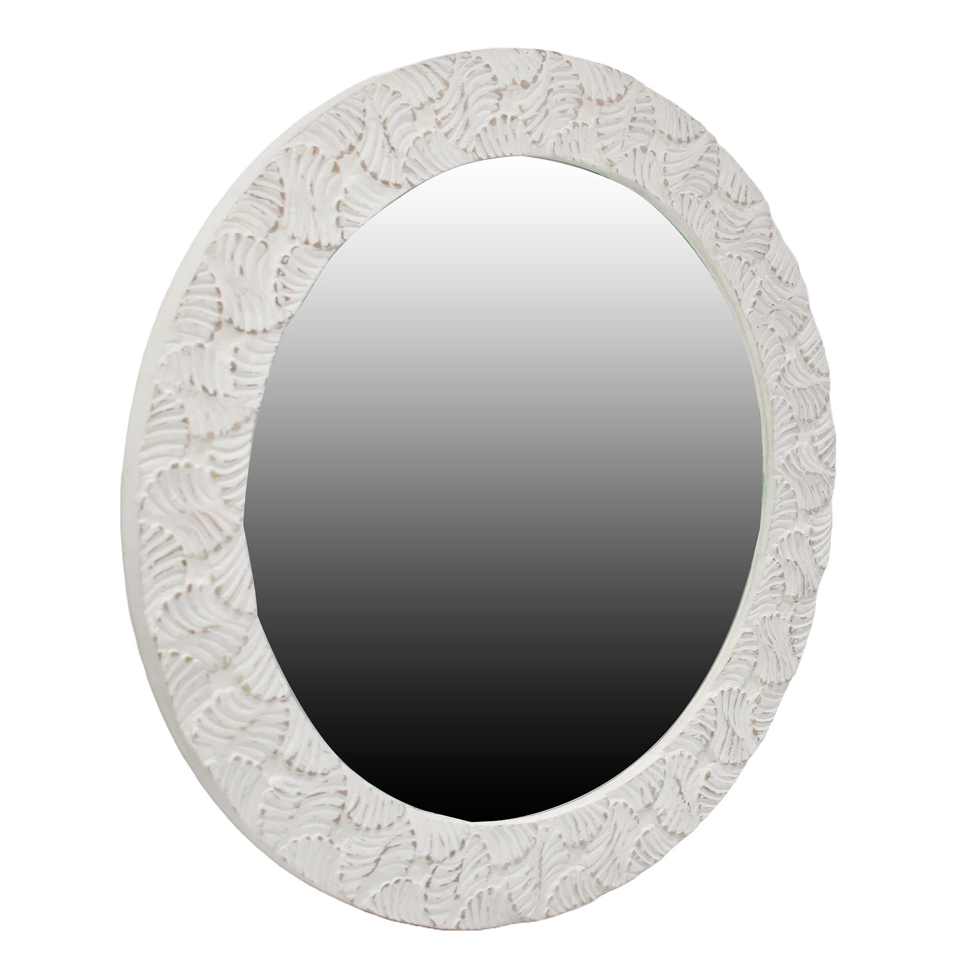 Wooden Handcarved Wall Mirror 36x36 Inches | White Antique Finish | Elegant Home Decor